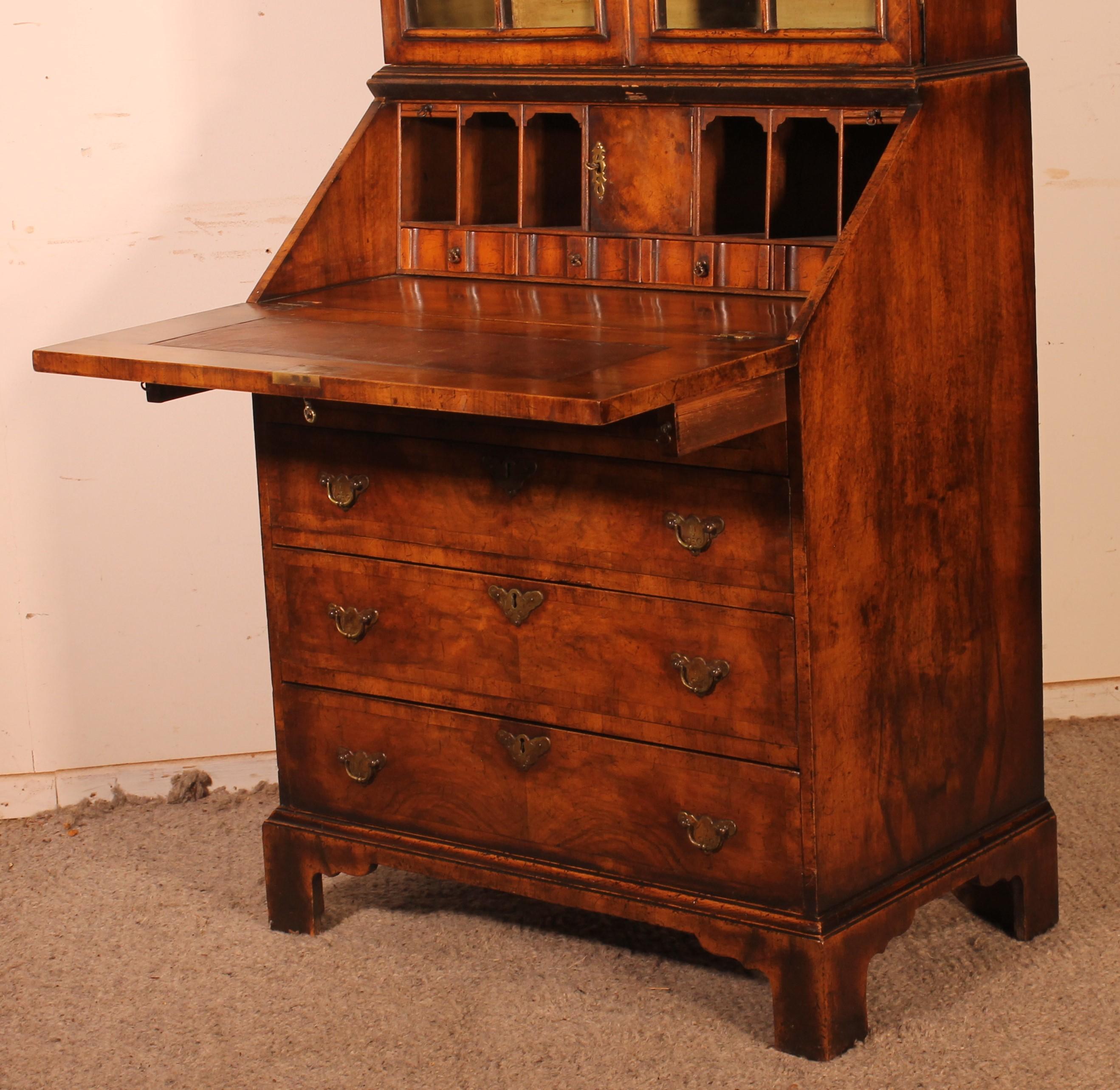 19th Century Glazed Secretaire Bookcase in Walnut, England For Sale 5