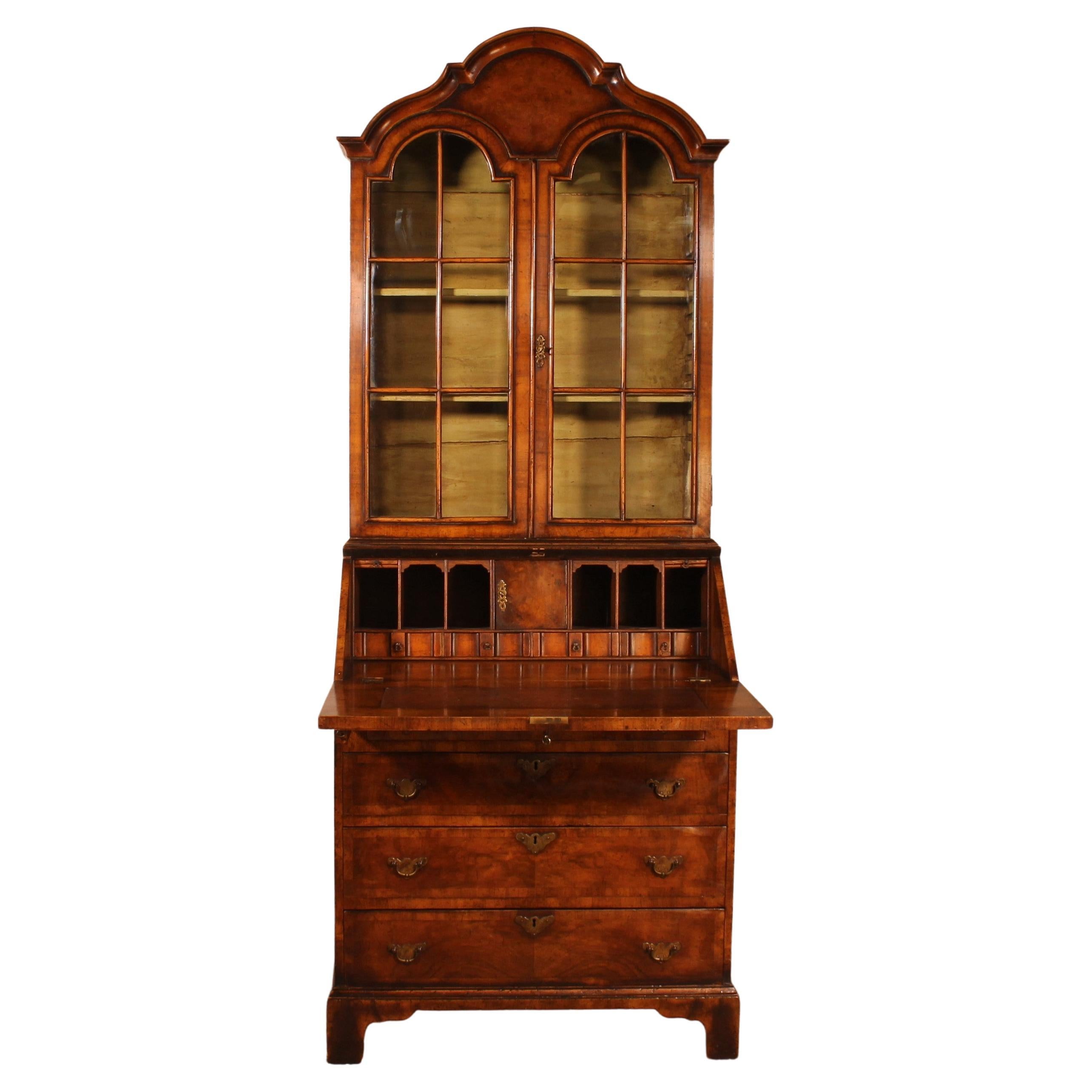 19th Century Glazed Secretaire Bookcase in Walnut, England For Sale