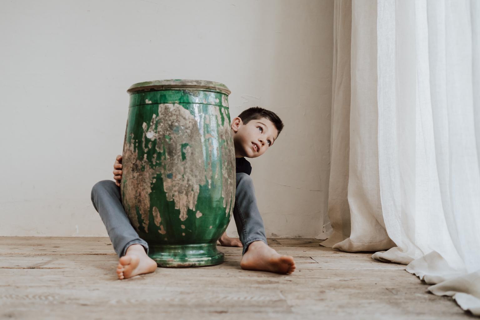 19th Century Glazed Terracotta Castelnaudary Vase/Jardinière/Planter In Distressed Condition In Brecht, BE