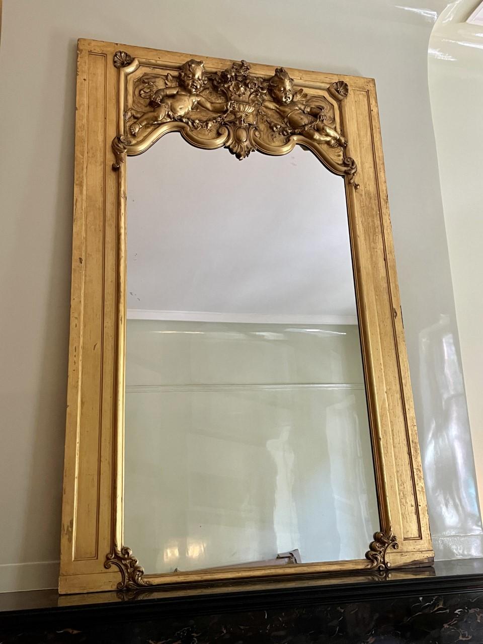 Rococo Revival 19th Century Glided Cherub Mirror For Sale