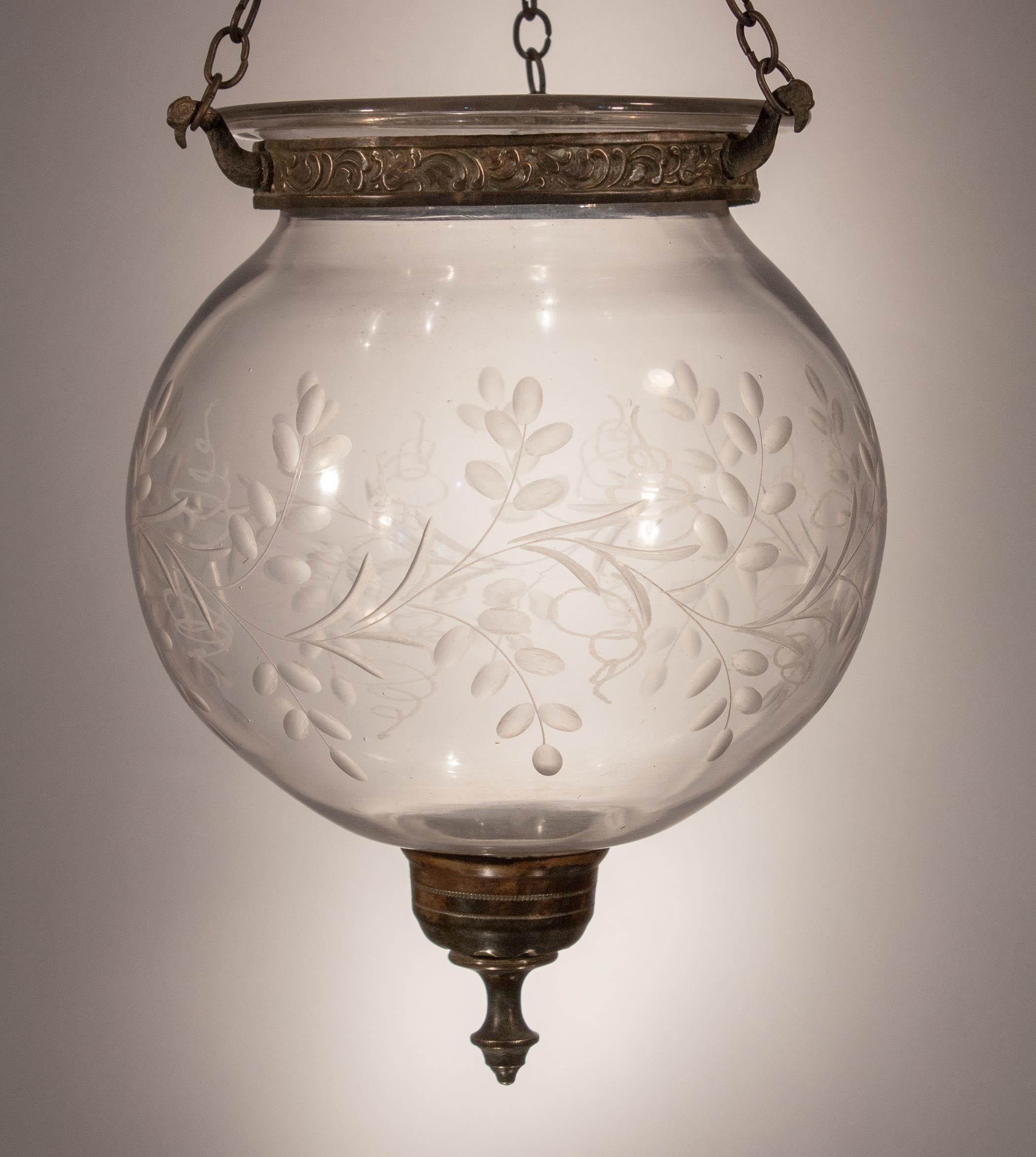  Globe Bell Jar Lantern with Vine Etching 2