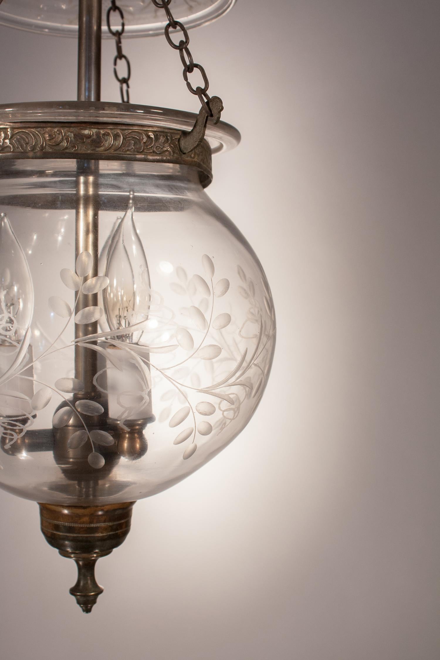 Victorian  Globe Bell Jar Lantern with Vine Etching