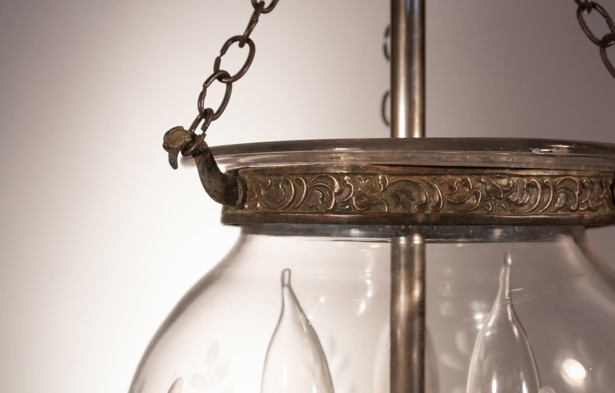 Etched  Globe Bell Jar Lantern with Vine Etching