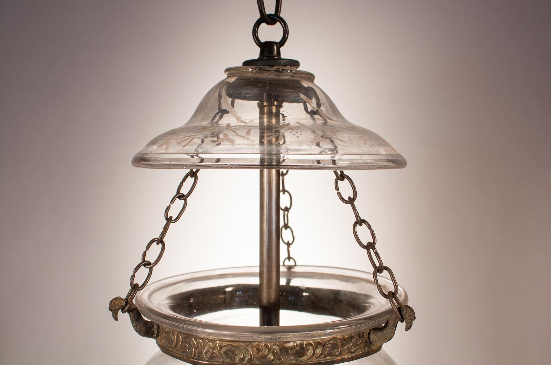  Globe Bell Jar Lantern with Vine Etching In Good Condition In Heath, MA