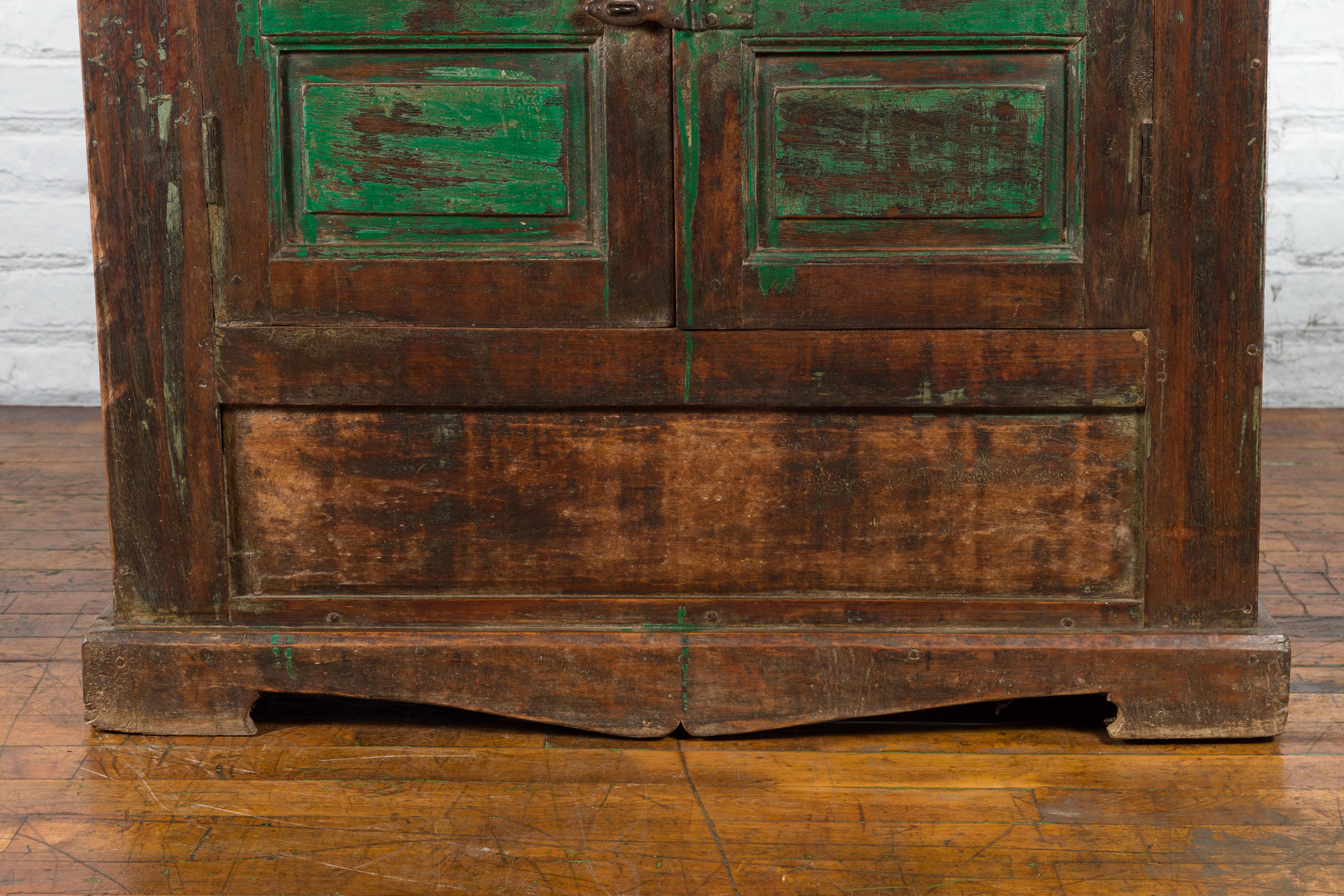 19th Century Goan Cabinet with Pairs of Double Doors and Green Painted Panels For Sale 3