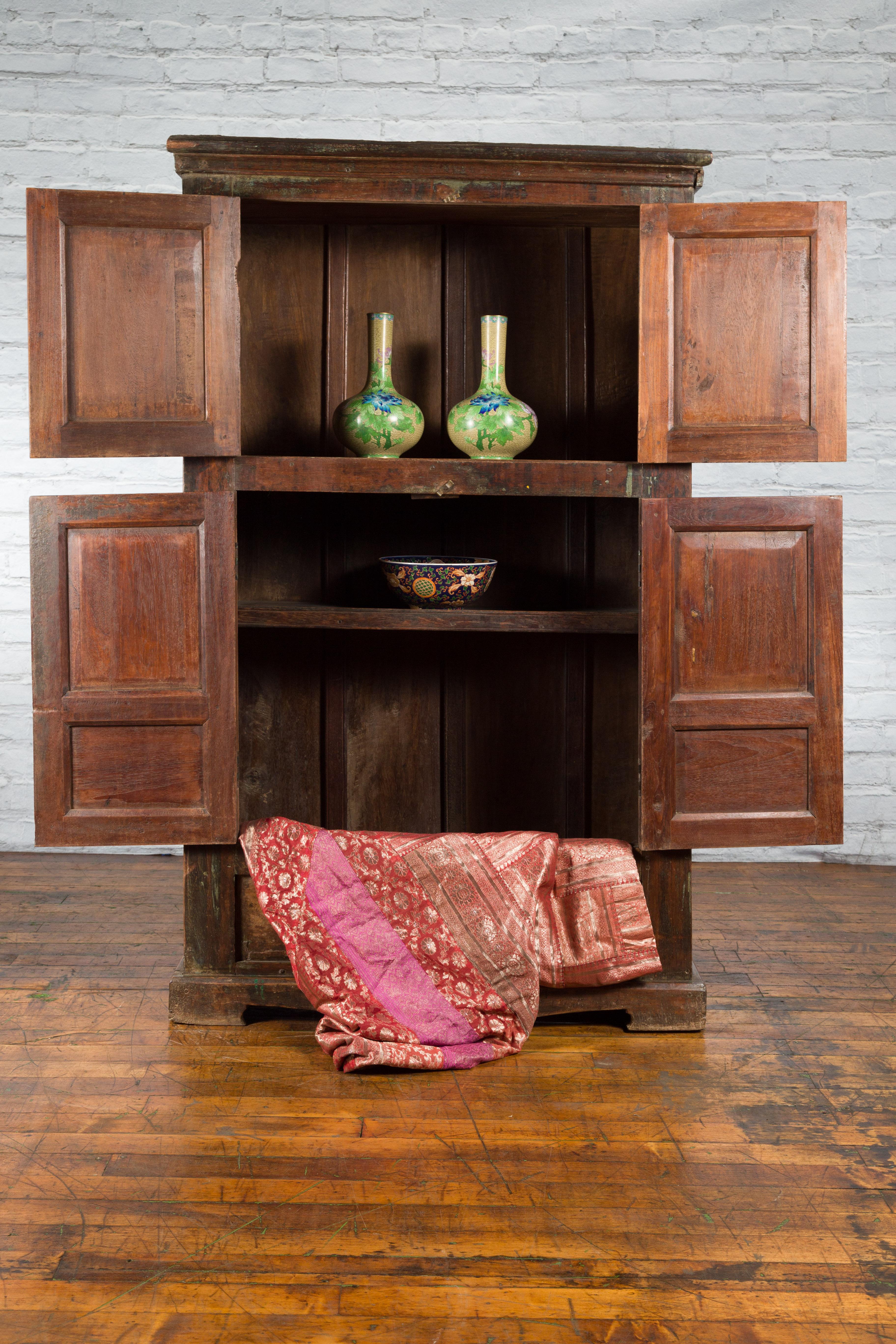 Indian 19th Century Goan Cabinet with Pairs of Double Doors and Green Painted Panels For Sale