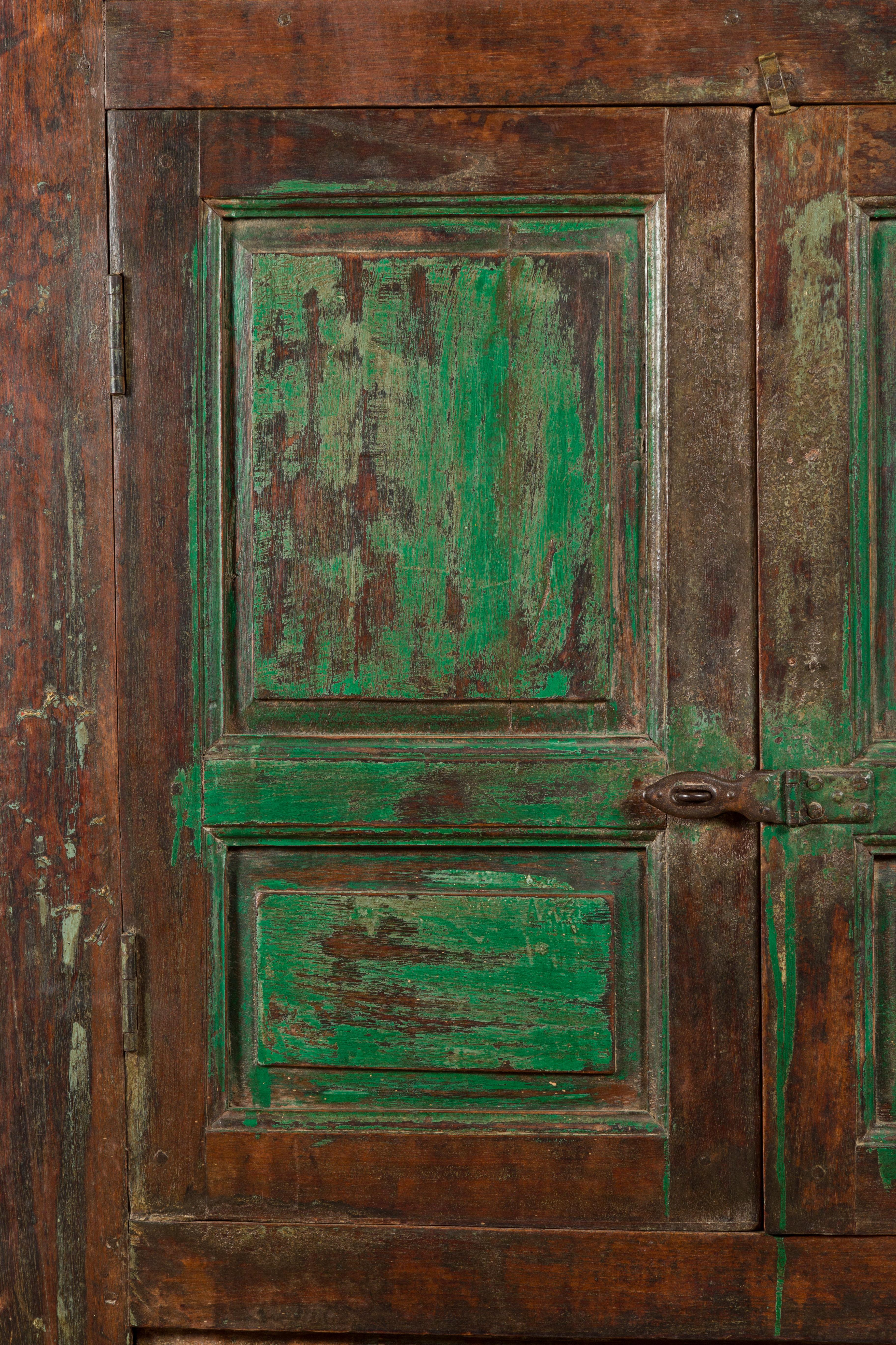 19th Century Goan Cabinet with Pairs of Double Doors and Green Painted Panels For Sale 2