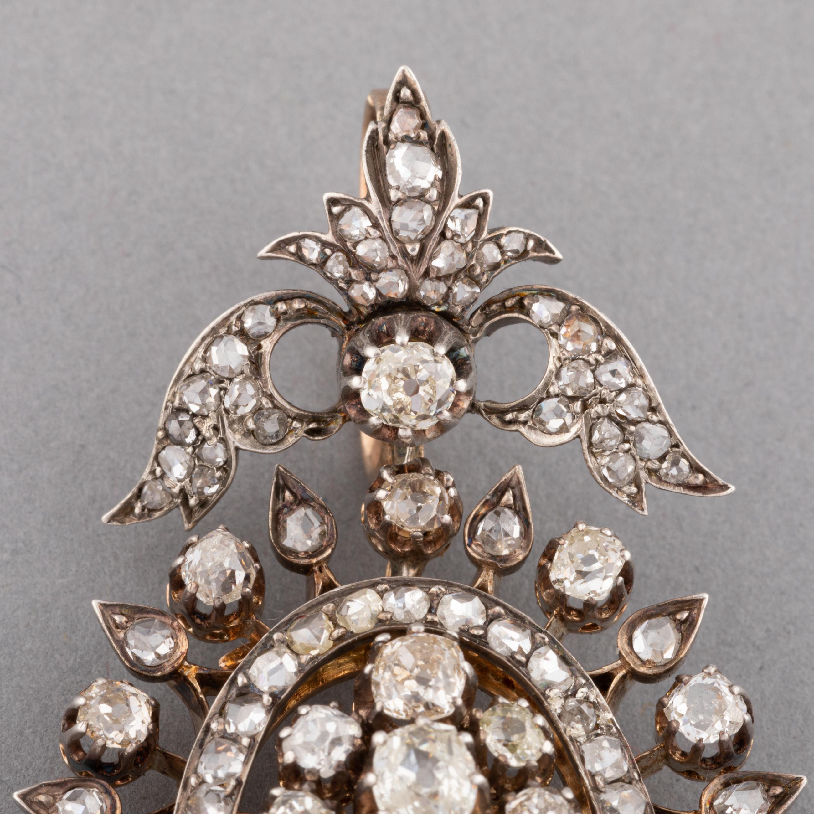 Napoleon III 19th Century Gold and 5 Carats Diamonds Pendant For Sale