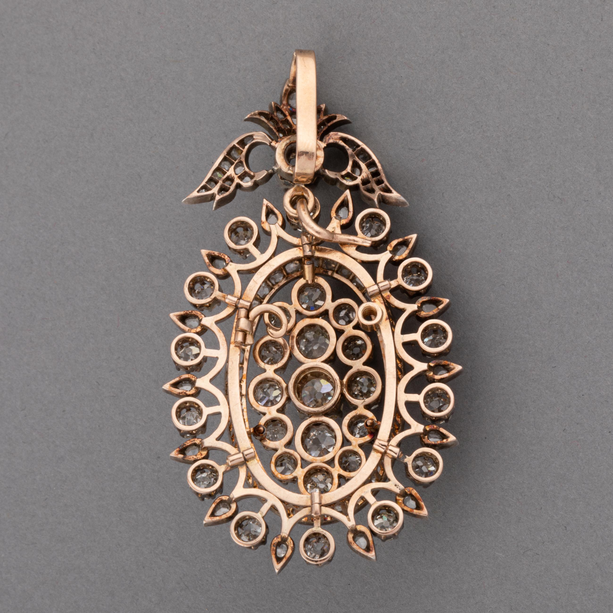 19th Century Gold and 5 Carats Diamonds Pendant For Sale 3