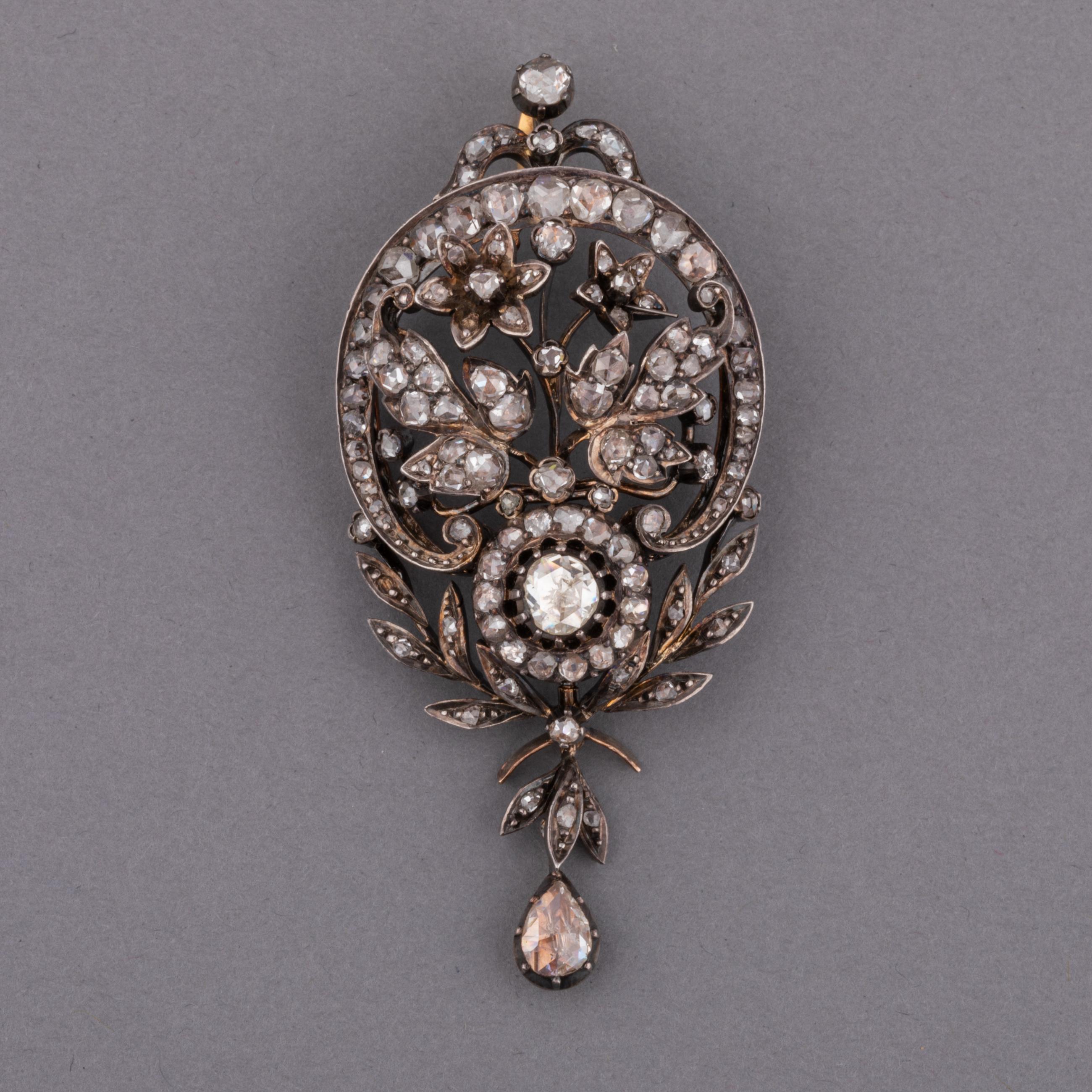 Women's 19th Century Gold and Diamonds Pendant For Sale