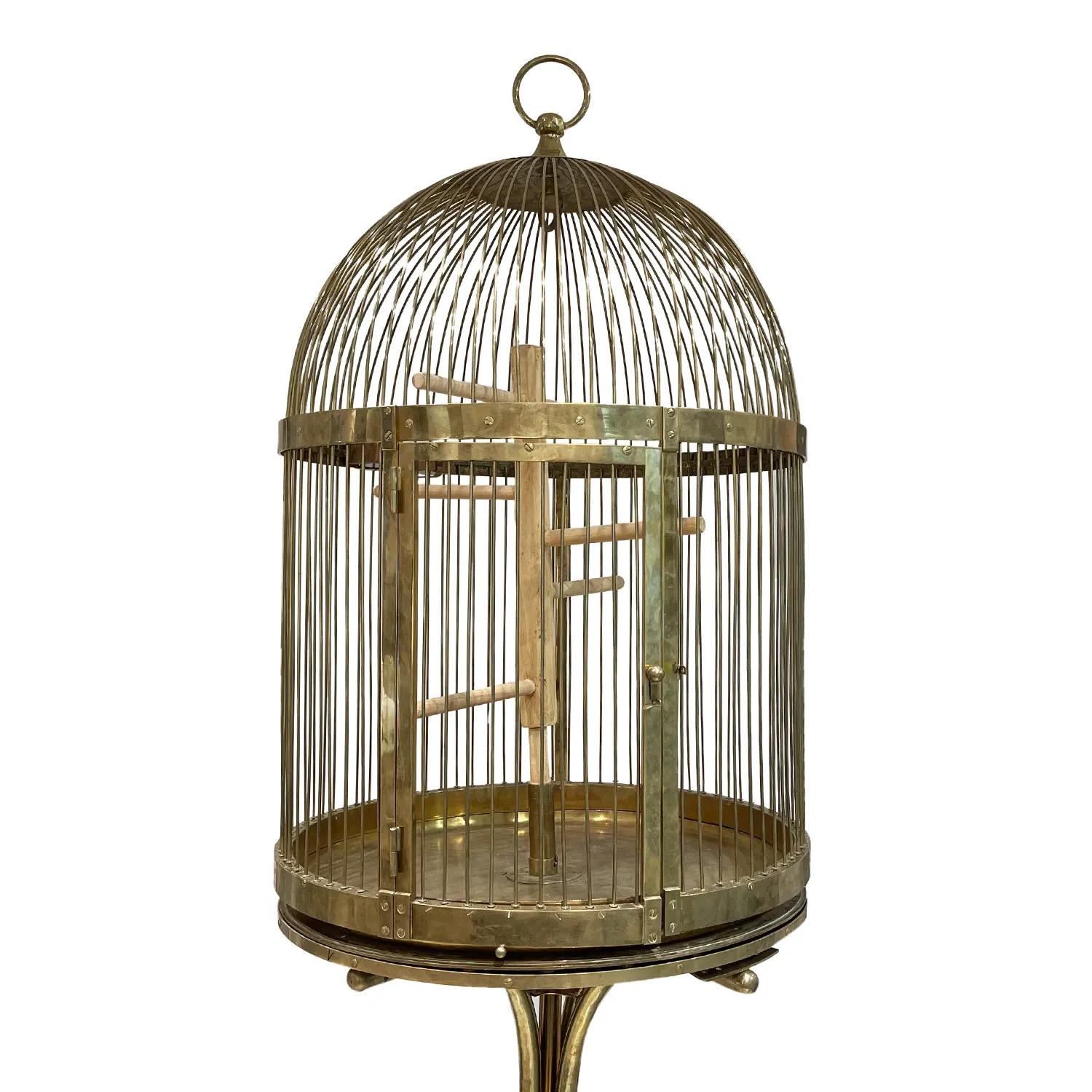 Art déco Grande cage à oiseaux autrichienne du 19ème siècle en laiton poli par Josef Denk en vente