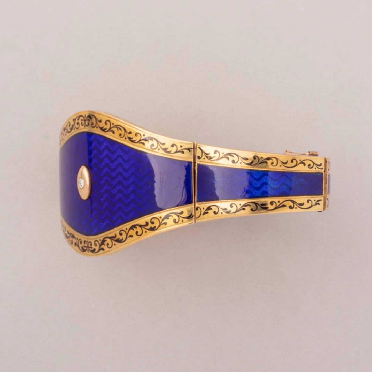 Women's or Men's 19th Century Gold Enamel and Diamond Bangle For Sale