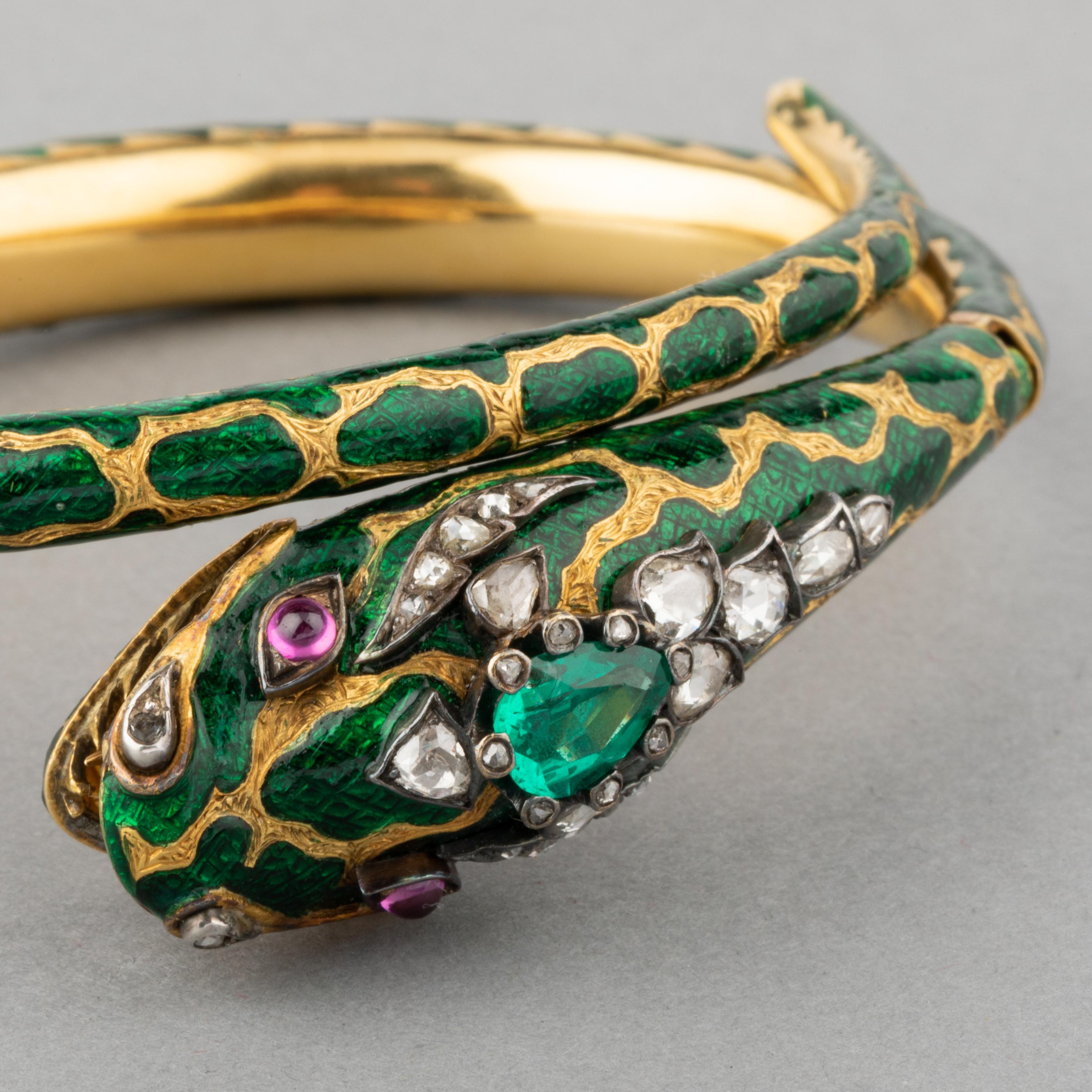 19th Century Gold Enamel Diamonds and Enamel Bracelet For Sale 7