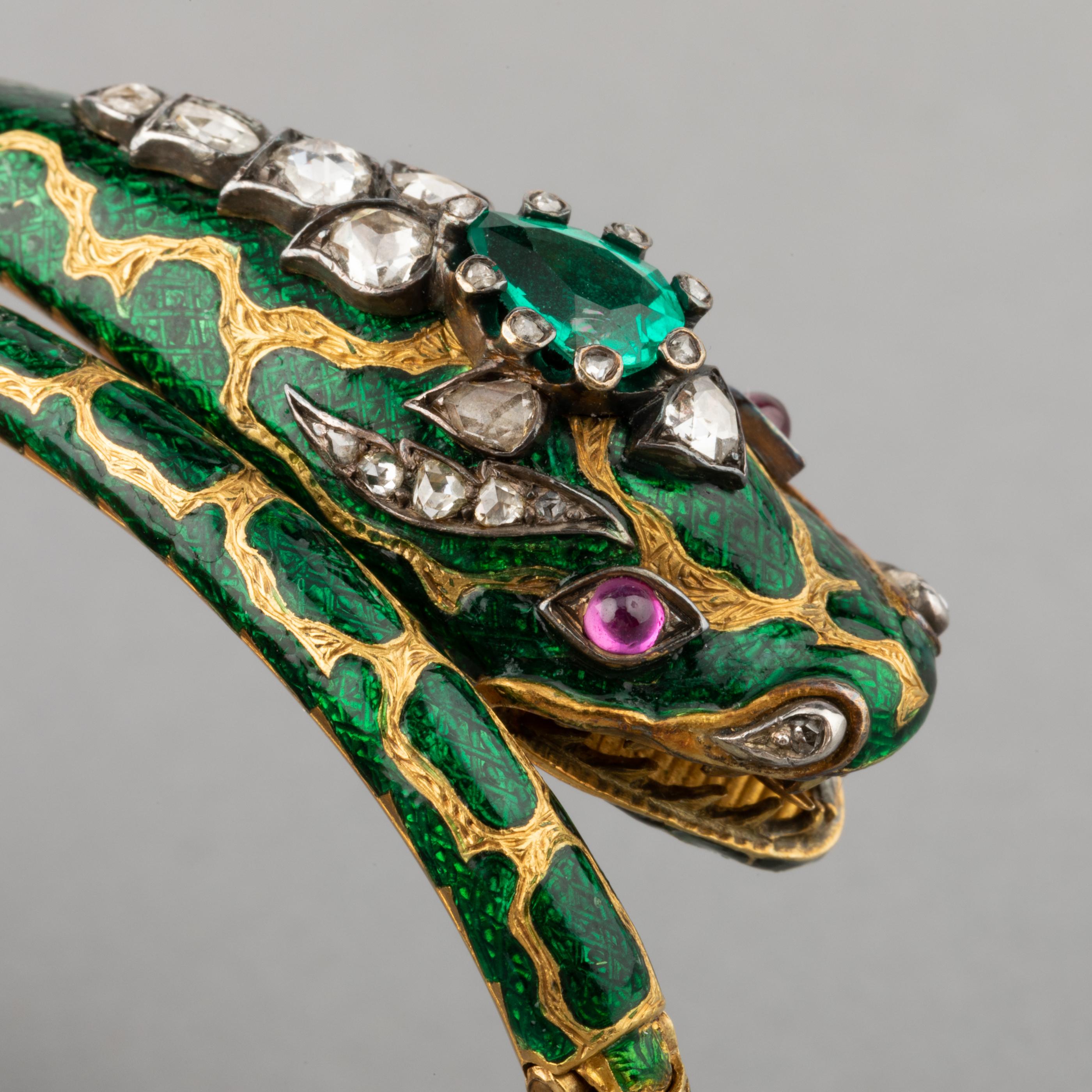 Women's or Men's 19th Century Gold Enamel Diamonds and Enamel Bracelet For Sale