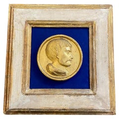 Antique 19th Century Gold Framed Gilded Wood Male Profile Medallion