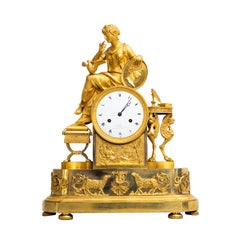 Gold Französische Empire-Tischuhr aus vergoldeter Bronze des 19. Jahrhunderts, antike Pendelleuchte