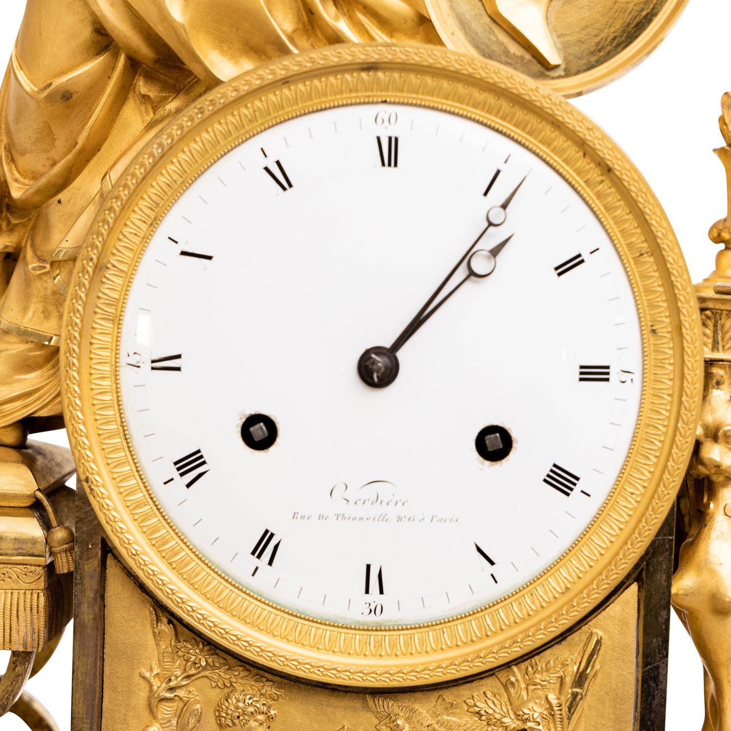 19th Century Gold French Empire Gilded Bronze Table Clock, Antique Pendule For Sale 1