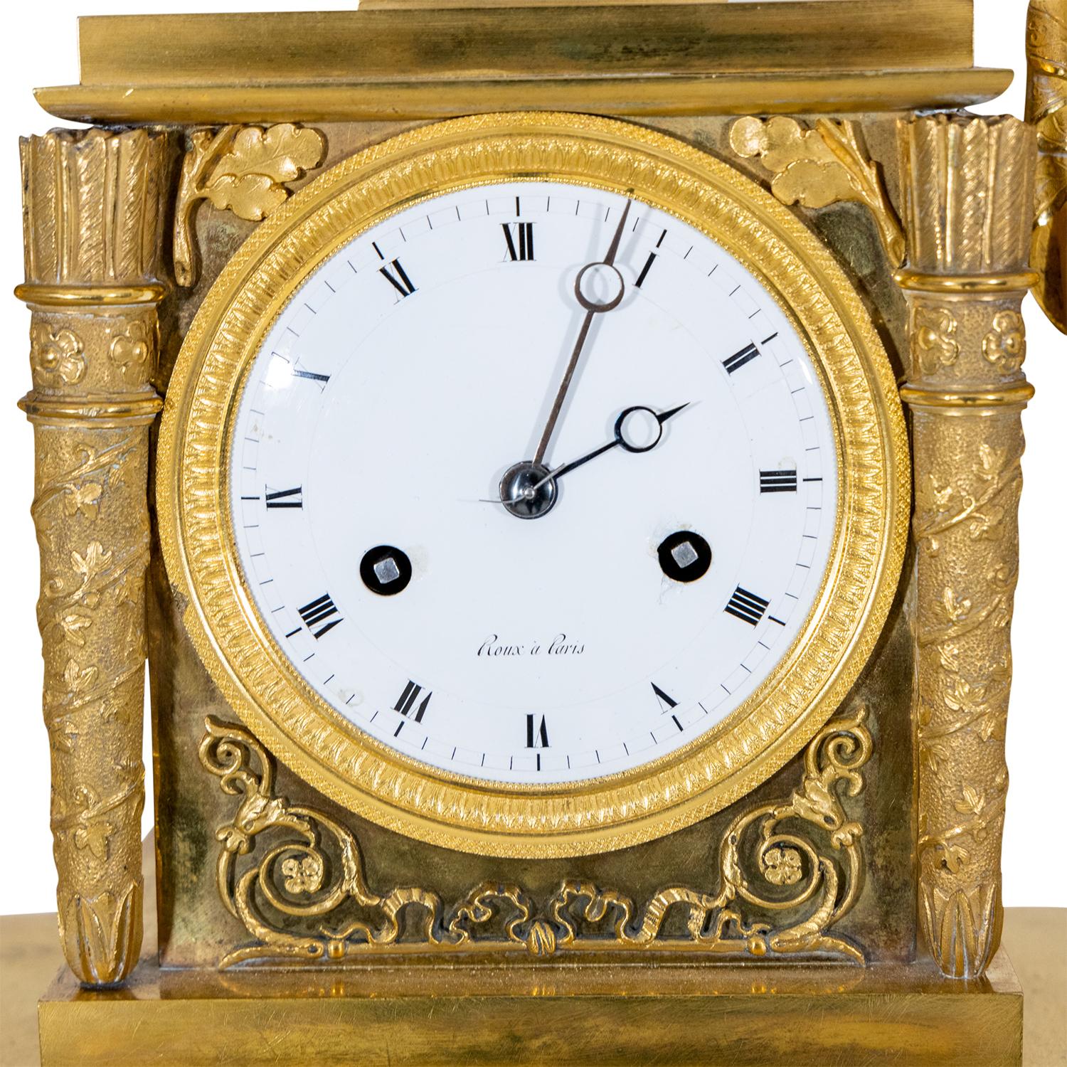 19th Century Gold French Empire Gilded Bronze Table Clock, Antique Pendulum For Sale 2
