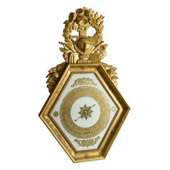 19th Century Gold French Empire Hexagonal Giltwood Verre Églomisé Barometer
