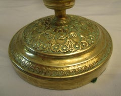 19th Century Gold French Empire Pair of Embossed Brass Candlesticks