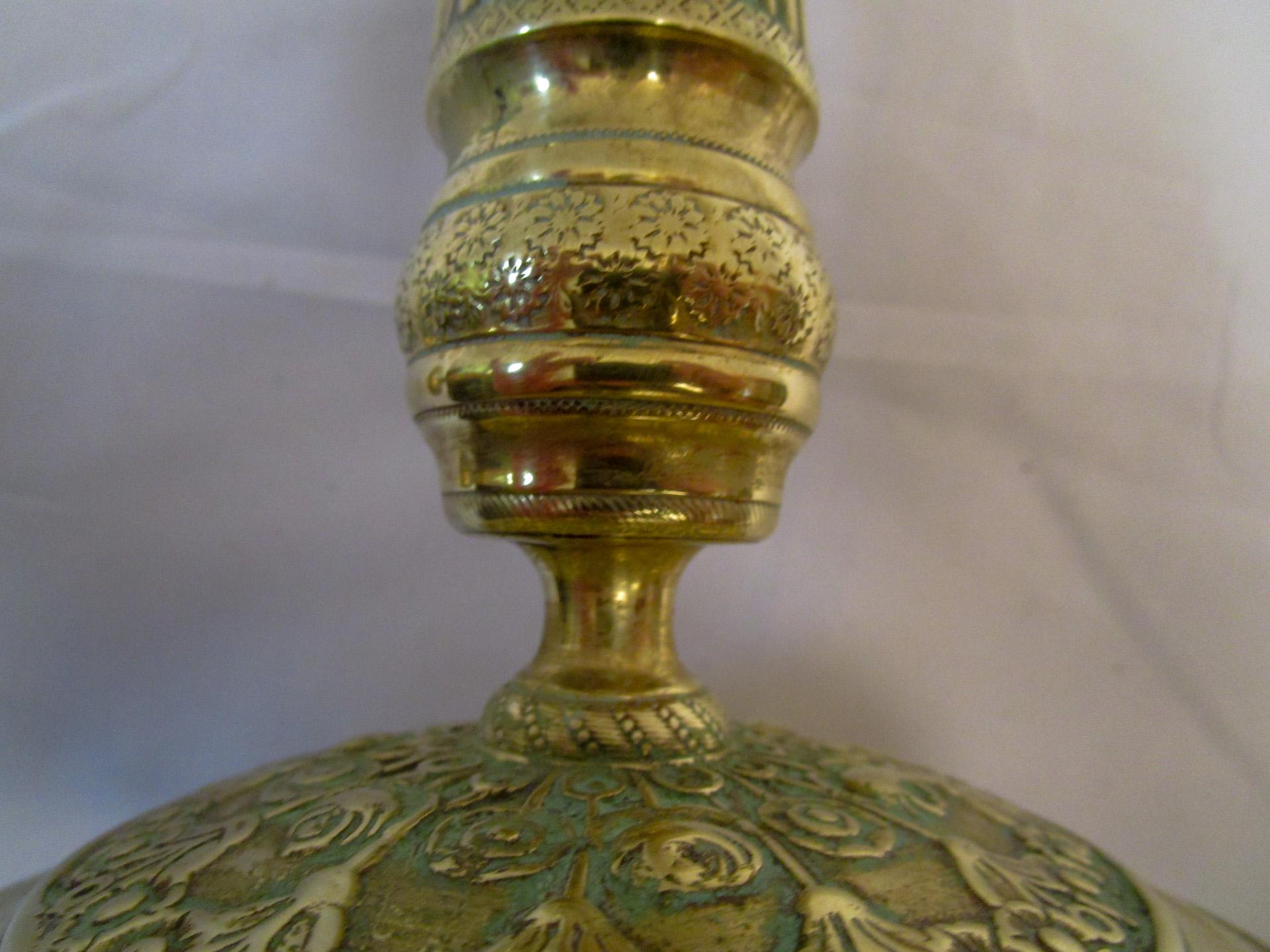 19th Century Gold French Empire Pair of Embossed Brass Candlesticks For Sale 3
