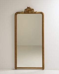 19th Century Gold French Giltwood Mirror with Crest