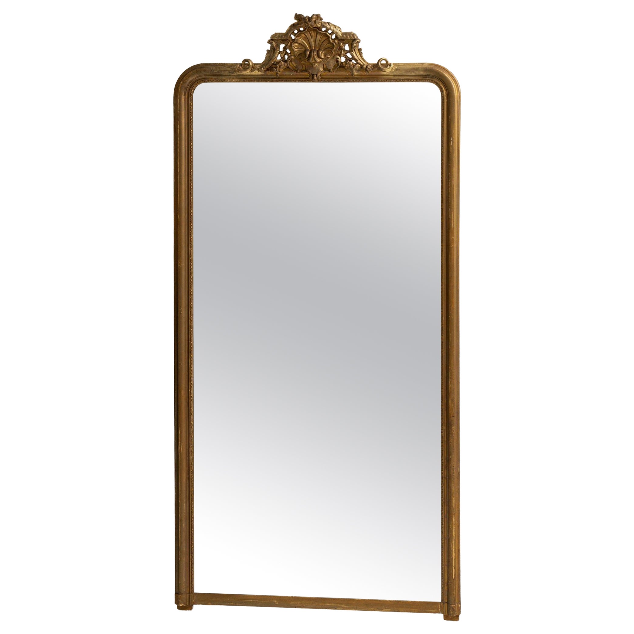 19th Century Gold French Giltwood Mirror with Crest For Sale