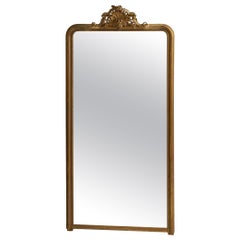 19th Century Gold French Giltwood Mirror with Crest