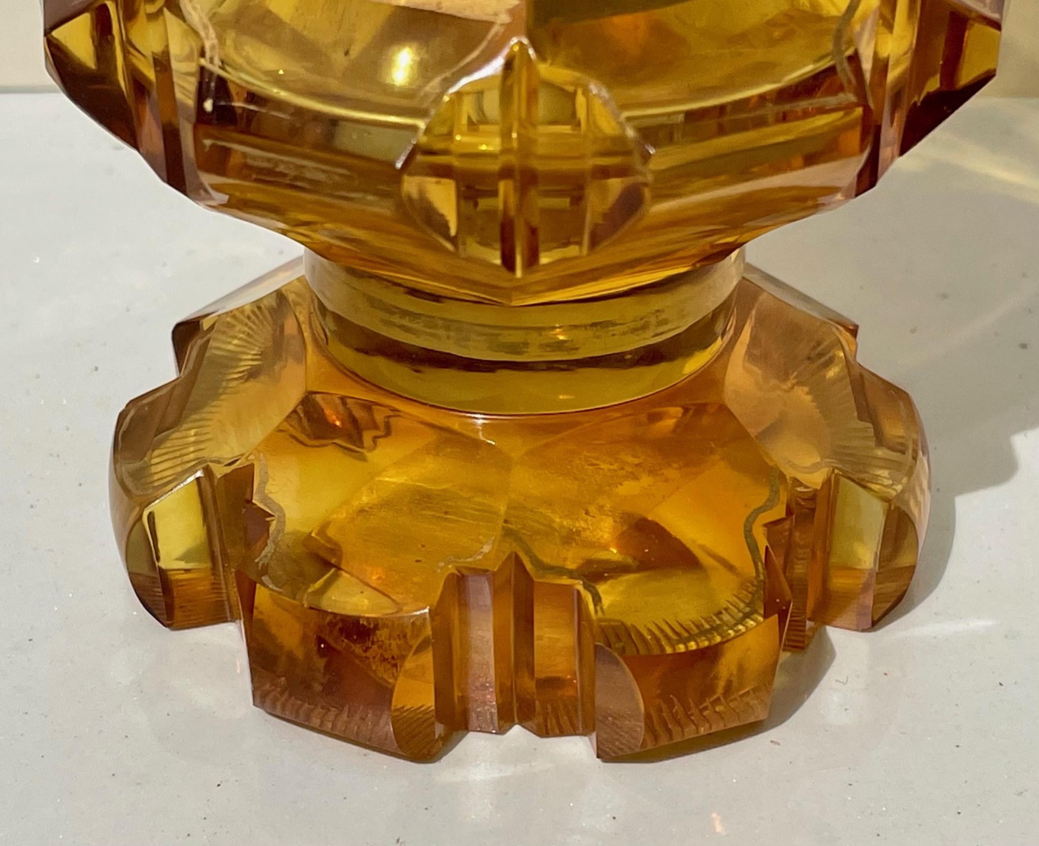 Enameled 19th Century Gold Gilded Bohemian Amber Glass Enamel Cut Goblet