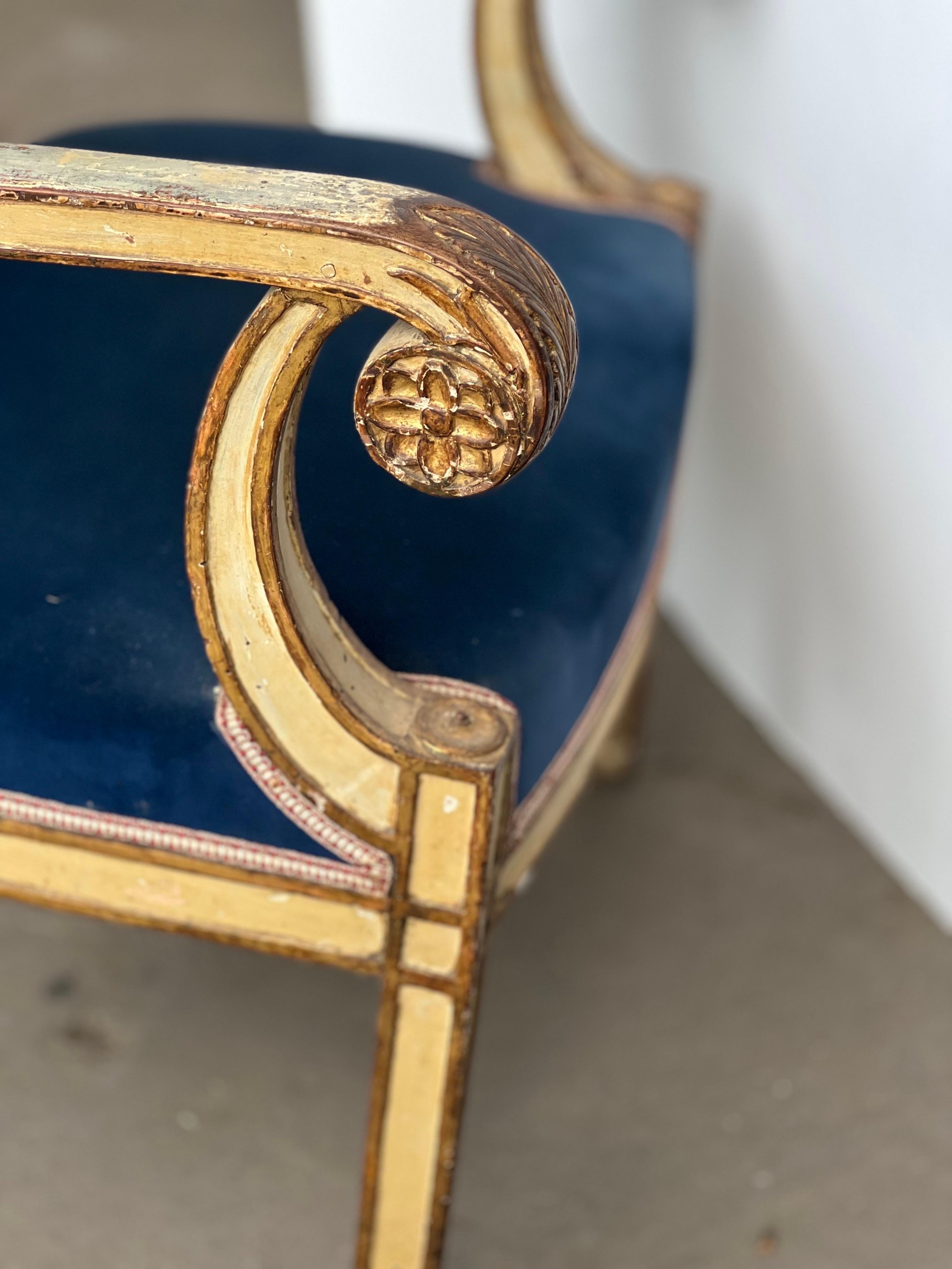 19th Century Gold Gilt and Painted Empire Armchair For Sale 1