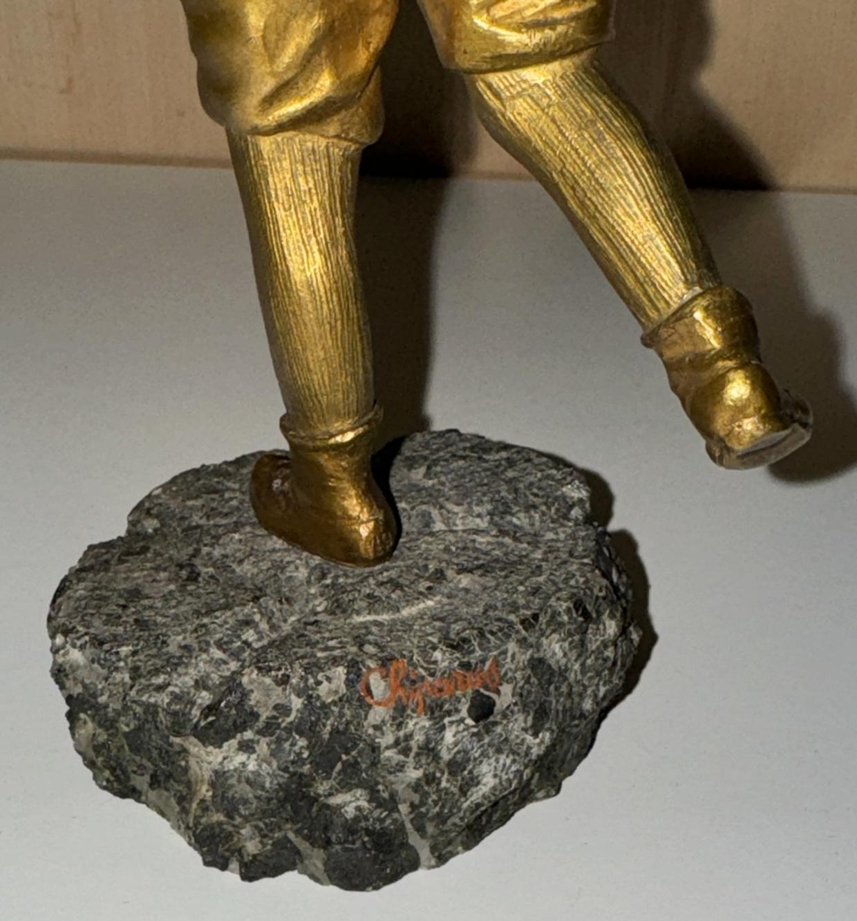 19TH CENTURY GOLD GILT BRONZE DEMETRE H CHIPARUS SiGNED NEWSPAPER BOY STATUE For Sale 10