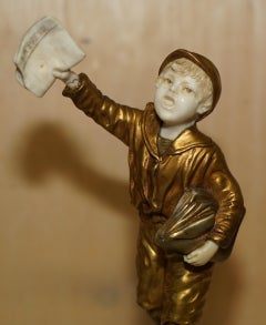 19TH CENTURY GOLD GILT BRONZE DEMETRE H CHIPARUS SiGNED NEWSPAPER BOY STATUE