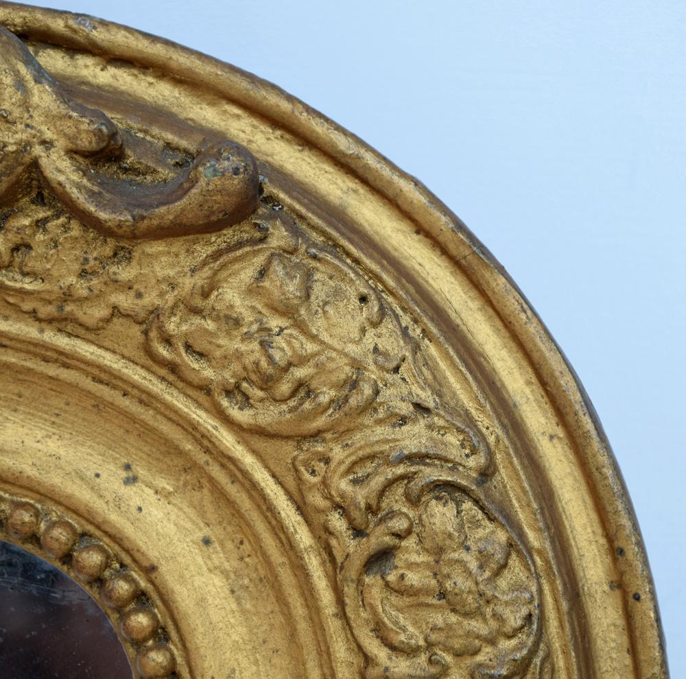 Hand-Carved 19th Century Gold Gilt Gesso Crested Mirror