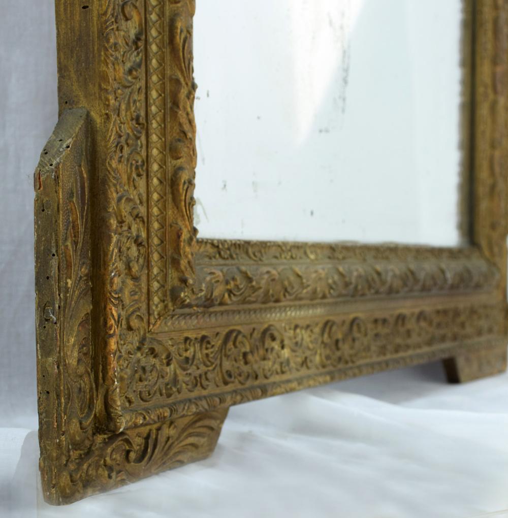 French 19th Century Gold Gilt Gesso Crested Square Mirror For Sale