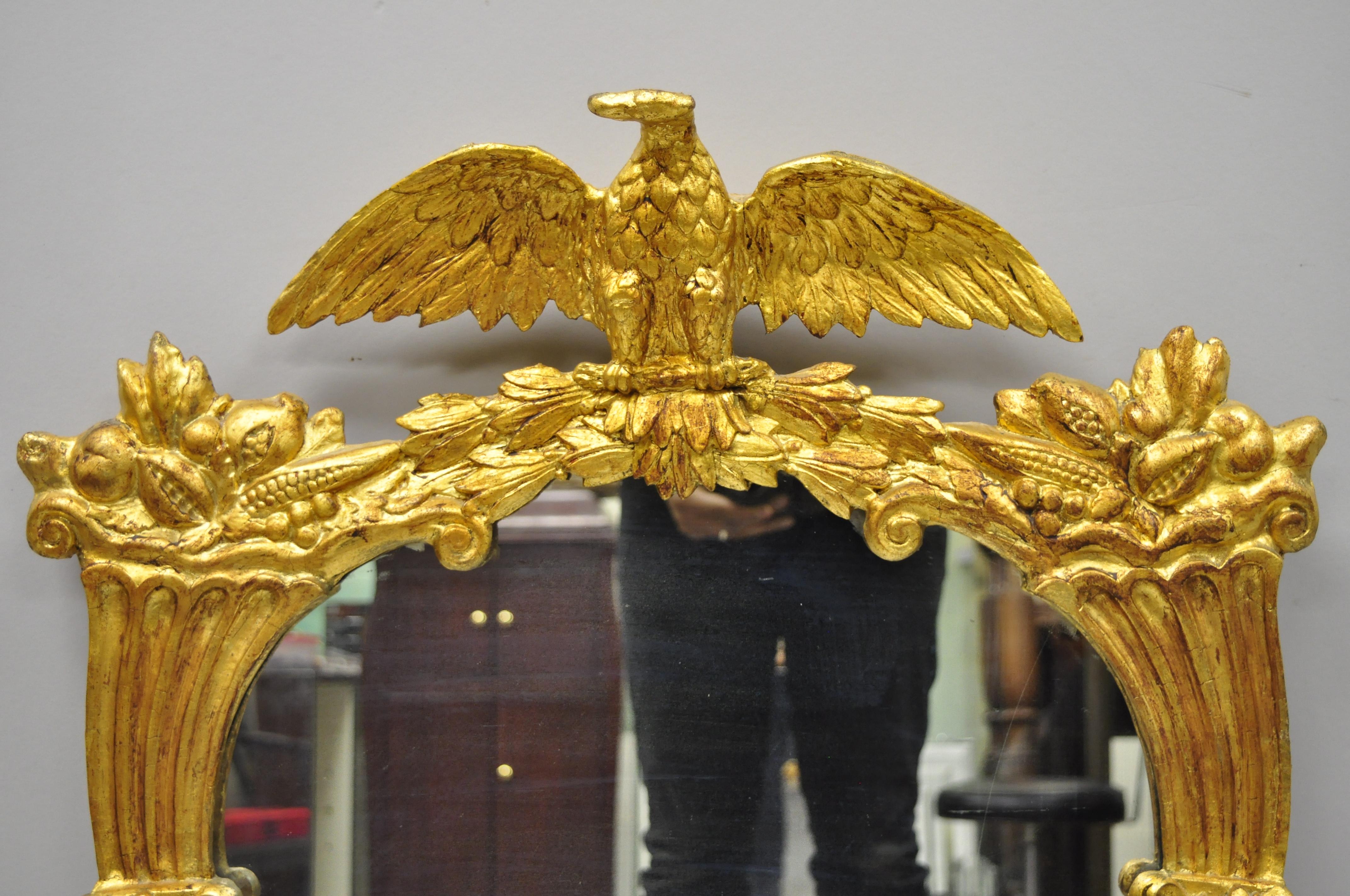 American 19th Century Gold Gilt Gesso Federal Style Eagle Wall Mirror with Cornucopia