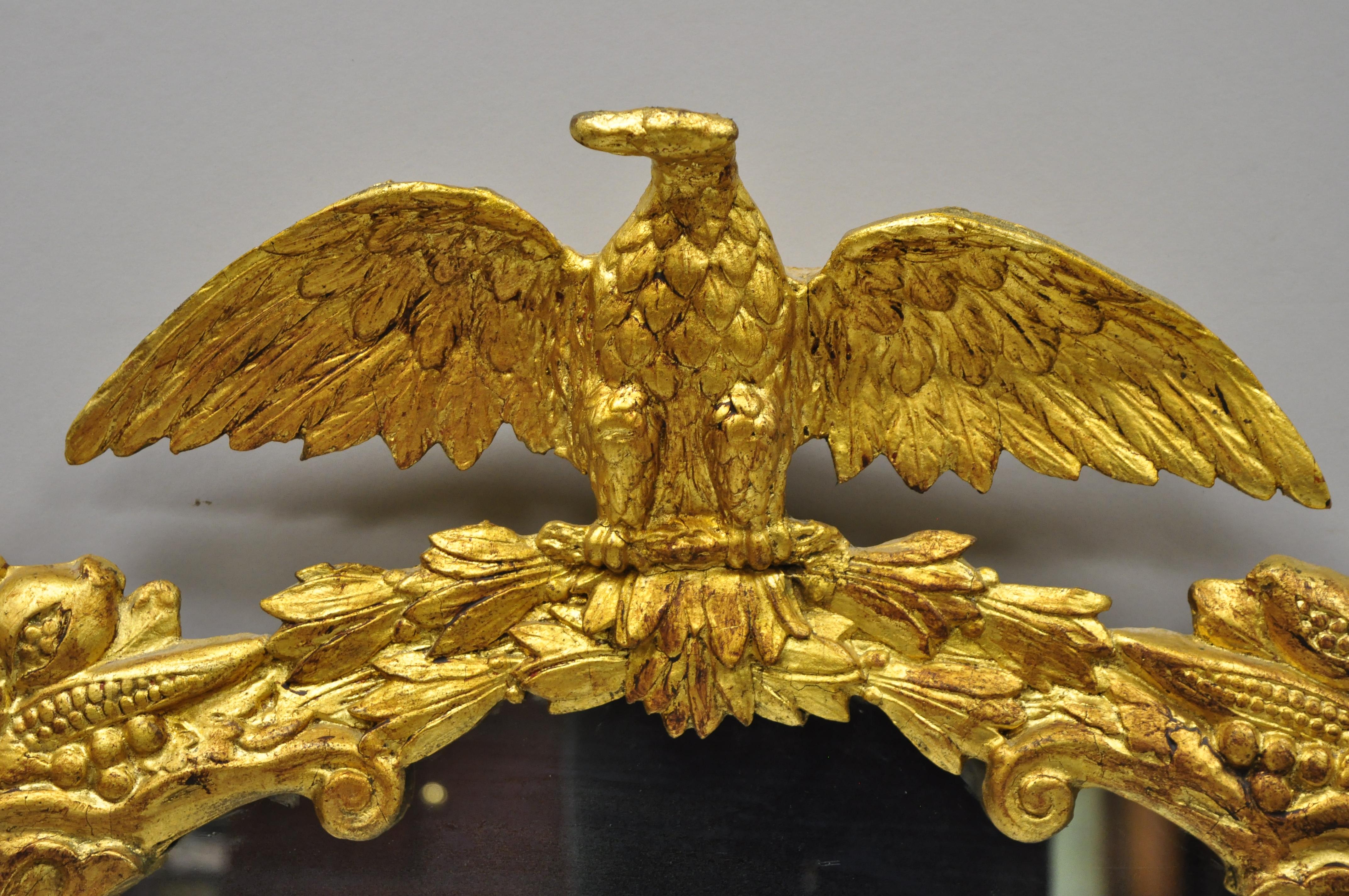 19th Century Gold Gilt Gesso Federal Style Eagle Wall Mirror with Cornucopia In Good Condition In Philadelphia, PA