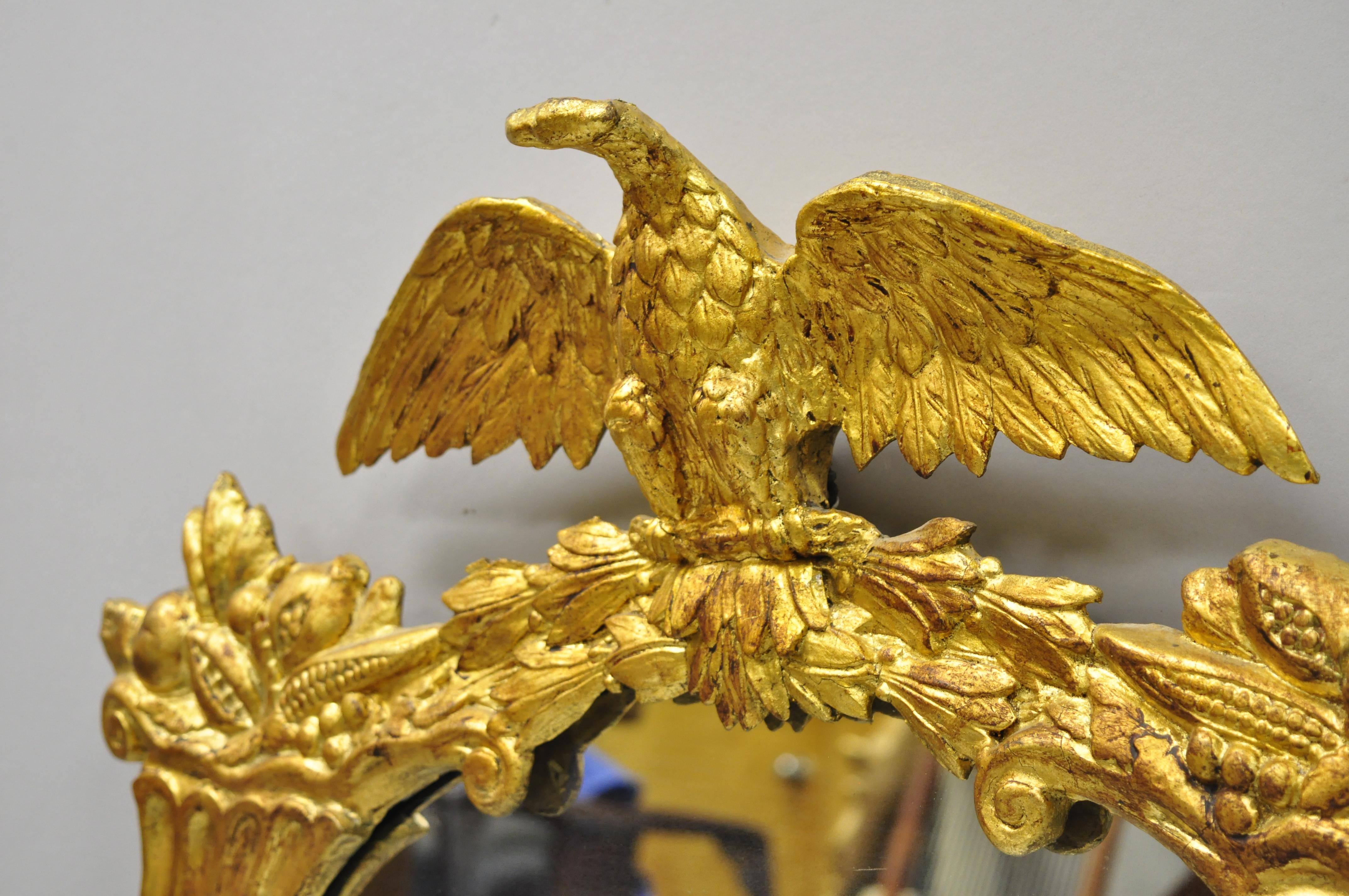 19th Century Gold Gilt Gesso Federal Style Eagle Wall Mirror with Cornucopia 1
