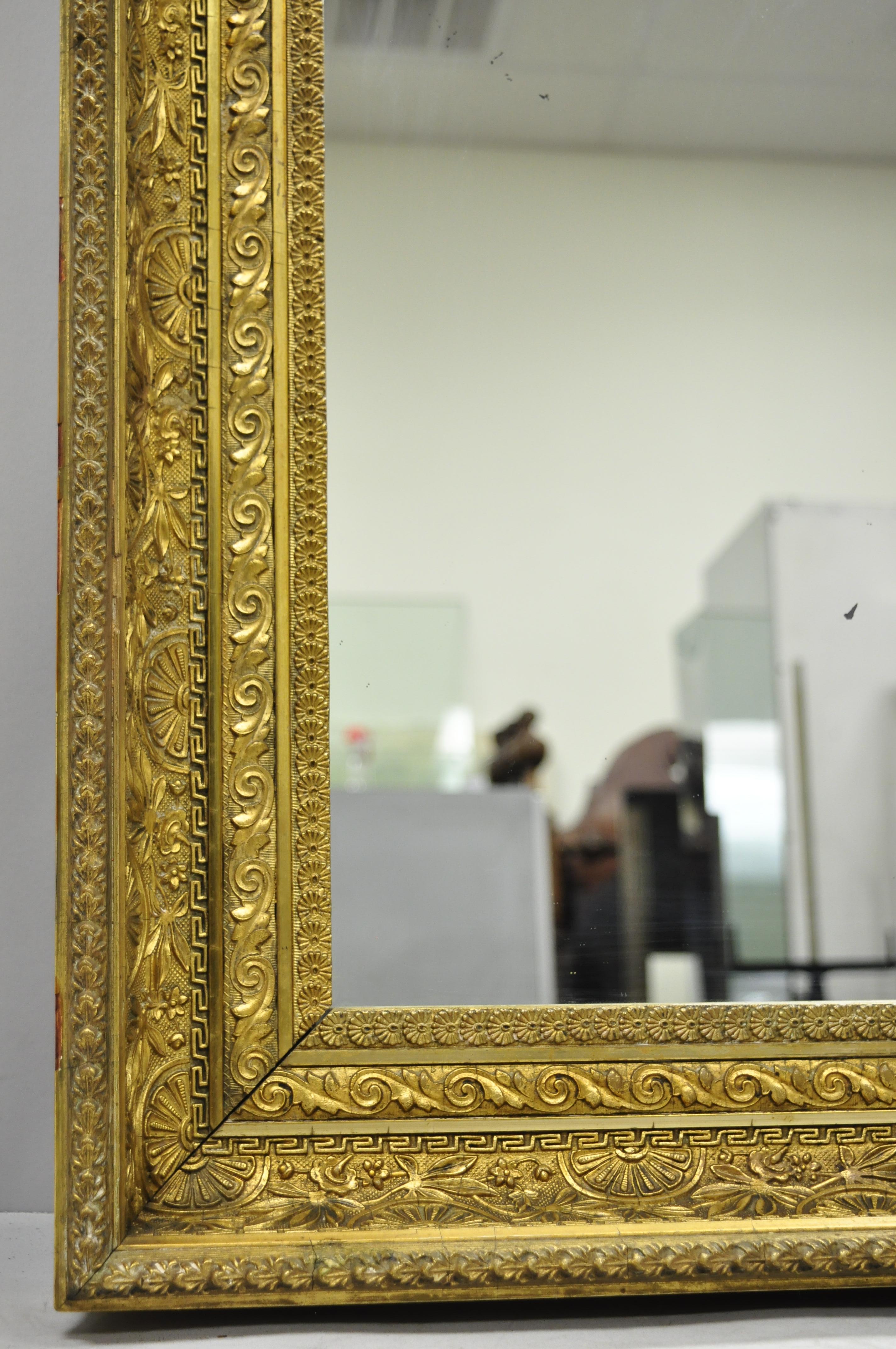 Hollywood Regency 19th Century Gold Gilt and Gesso Wood Frame Wall Mirror with Foliate Design ‘a’ For Sale