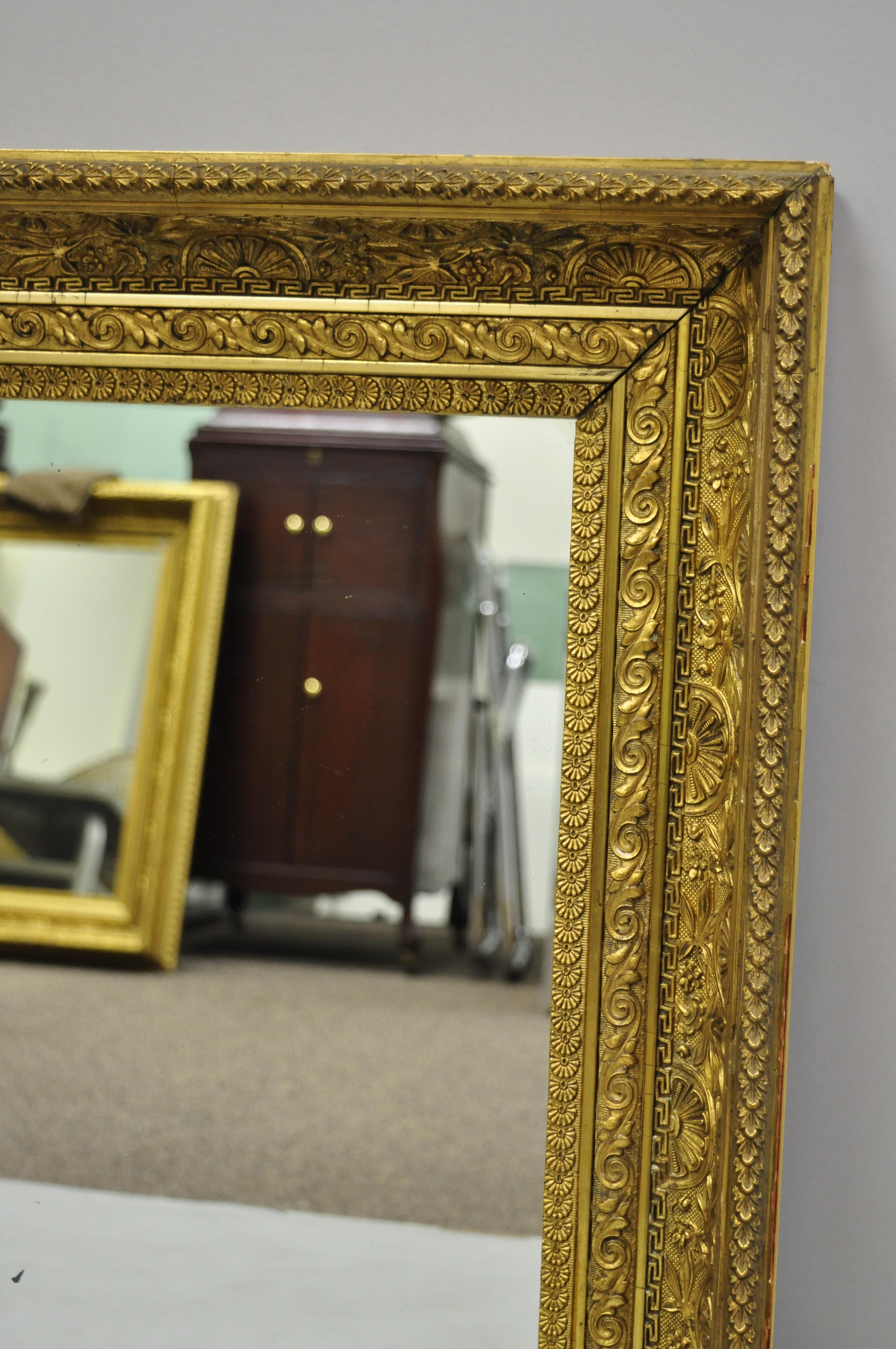 19th Century Gold Gilt and Gesso Wood Frame Wall Mirror with Foliate Design ‘a’ In Good Condition For Sale In Philadelphia, PA