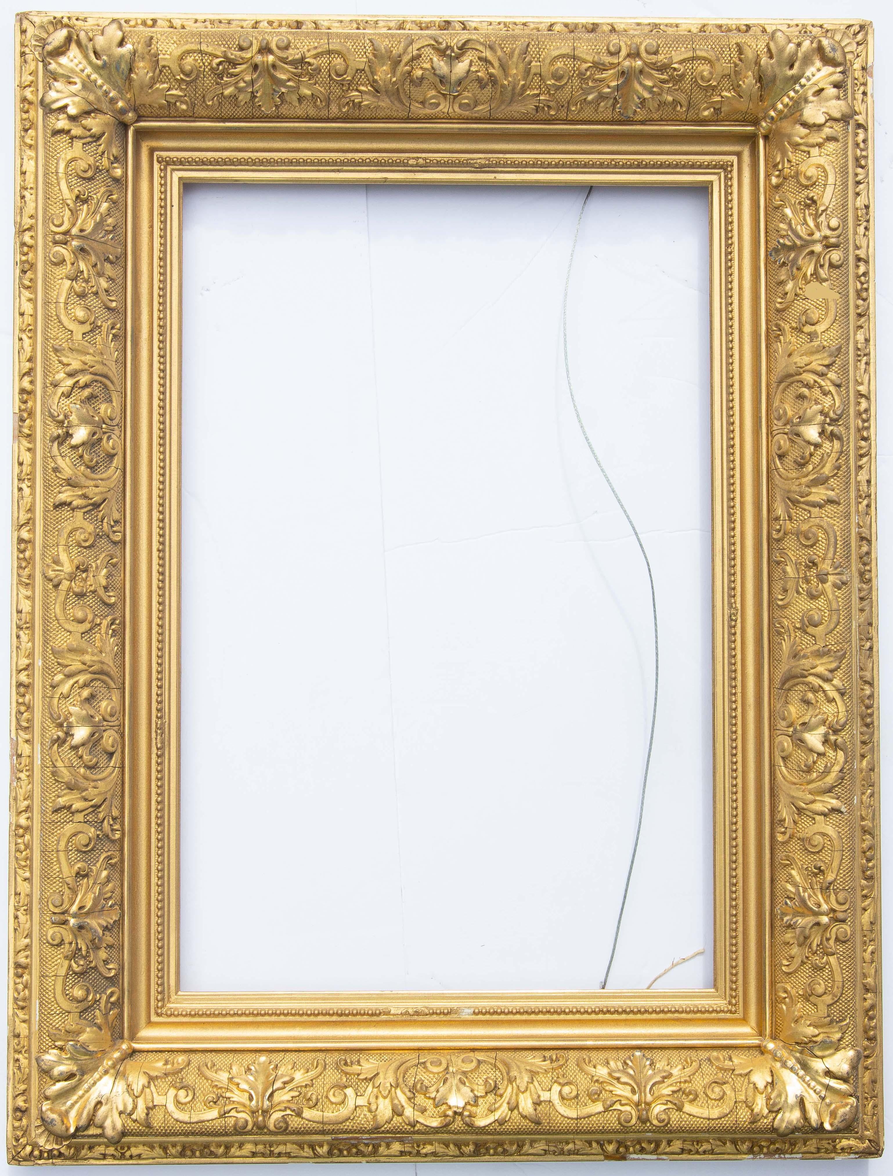 Good quality 19th century continental picture frame. Gold leafed gesso. Rabbet size 12