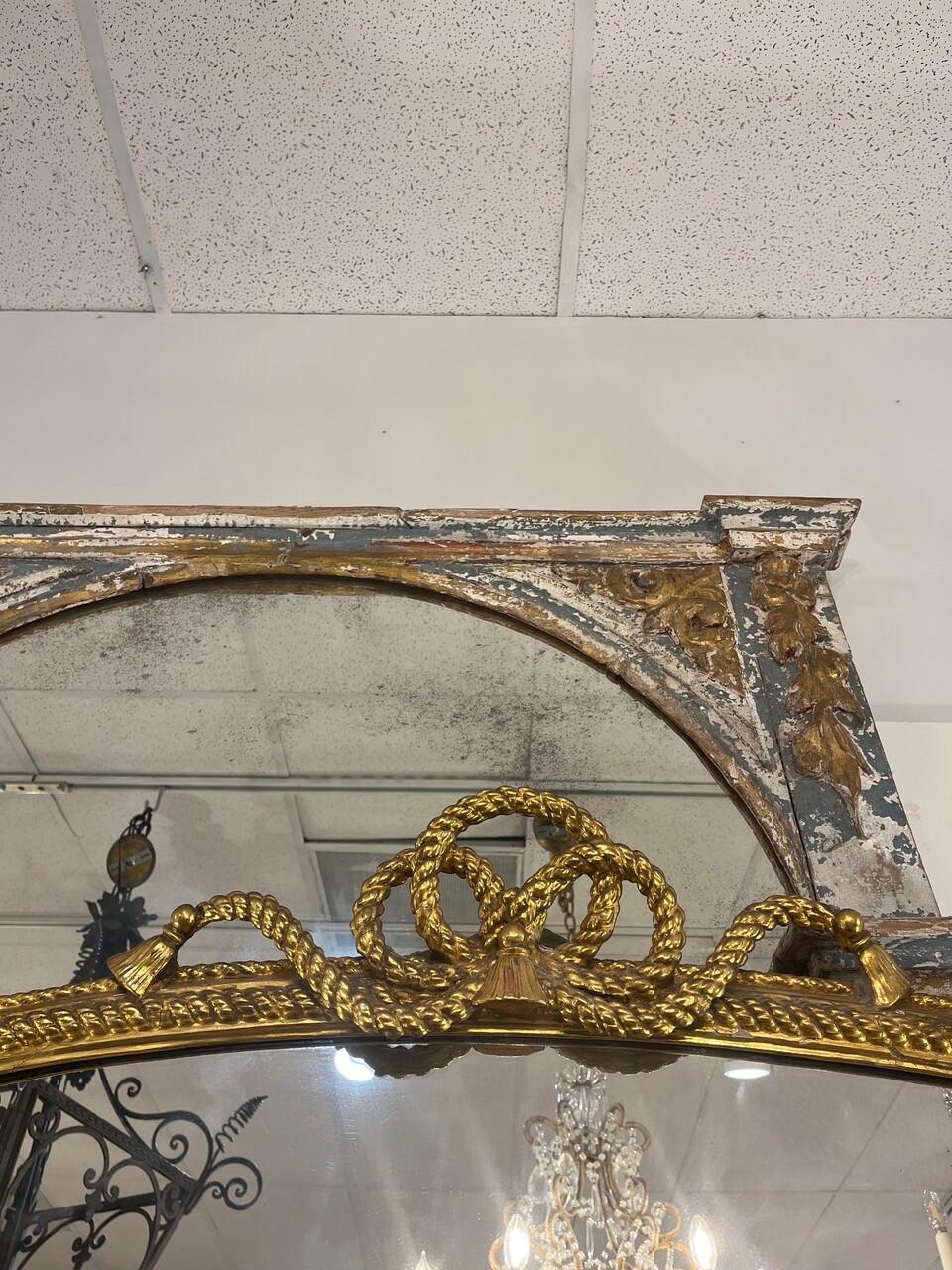 English 19th Century Gold Gilt Rope and Bow Motif Mirror For Sale