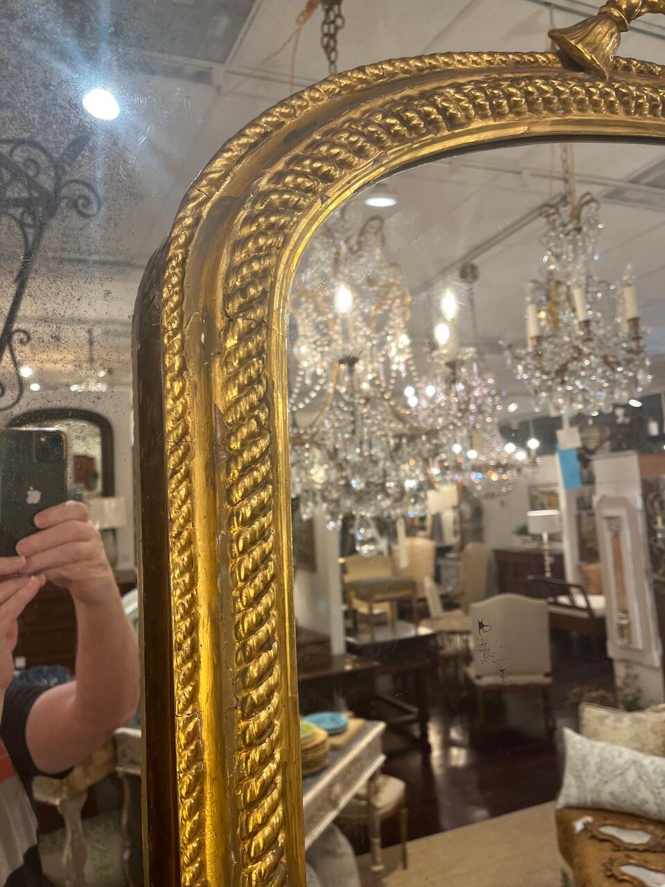 19th Century Gold Gilt Rope and Bow Motif Mirror For Sale 1
