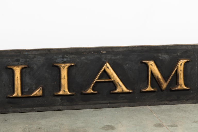 Folk Art 19th Century Gold Giltwood Carved Letters William Trade Sign For Sale