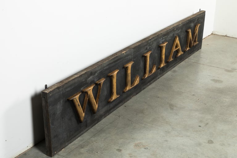 Wood 19th Century Gold Giltwood Carved Letters William Trade Sign For Sale