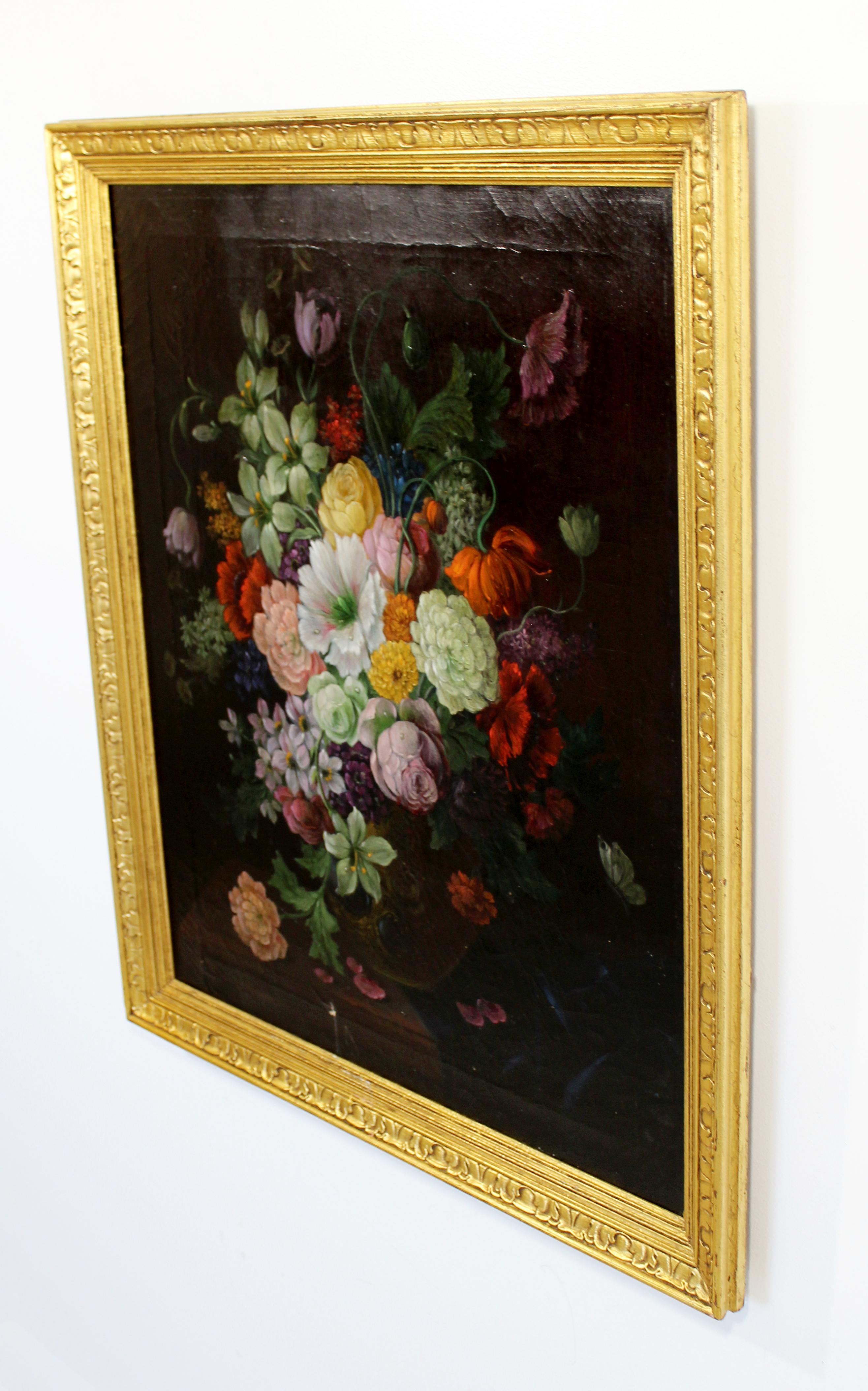 19th Century Gold Giltwood Framed Floral Still Life Oil on Canvas Painting In Good Condition In Keego Harbor, MI