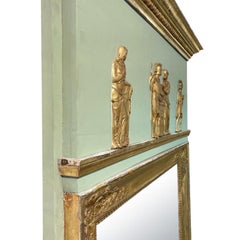 19th Century Gold-Green French Antique Giltwood Trumeau Mirror, Wall Decor