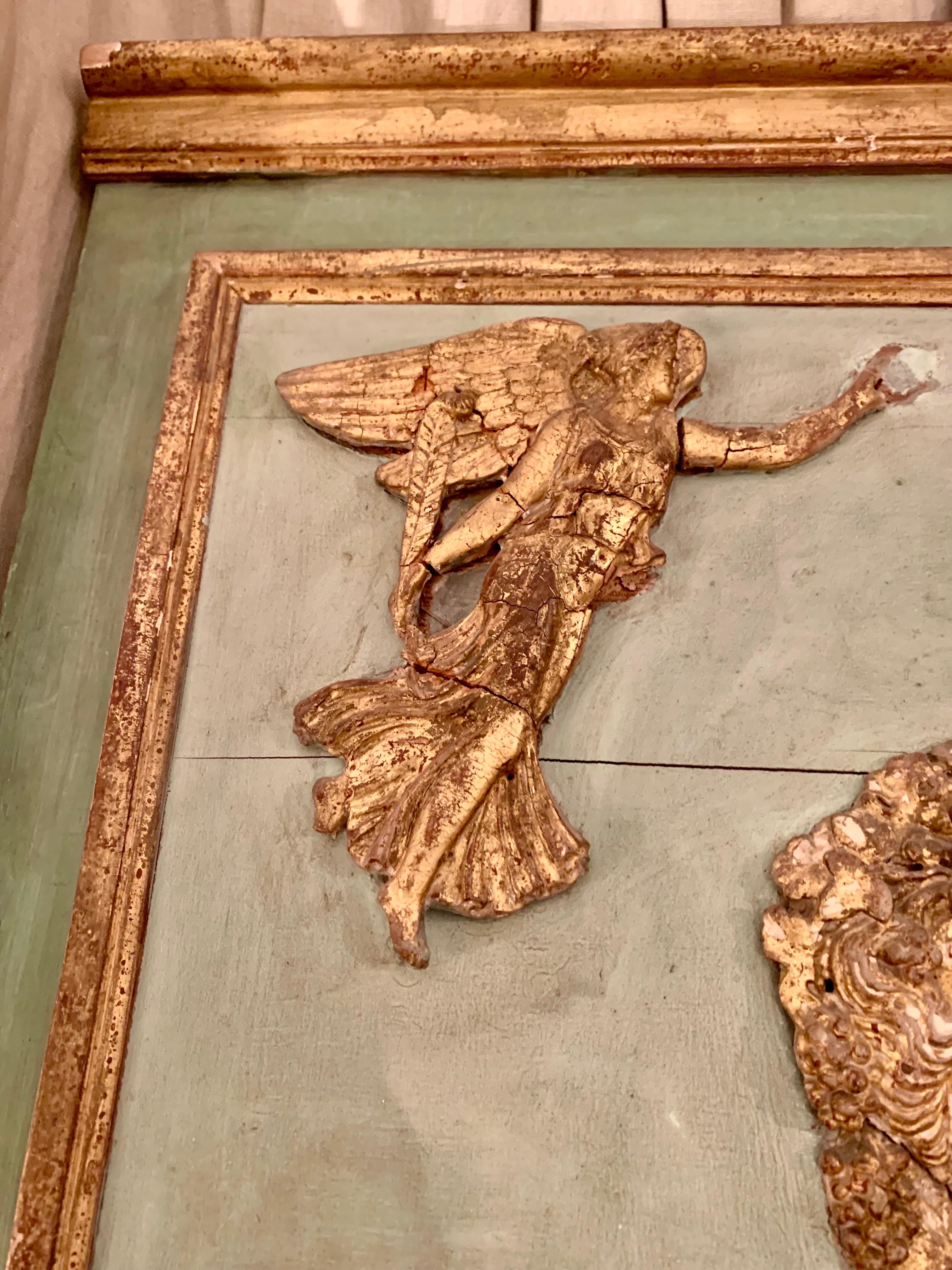 19ème siècle peint en vert doré  Miroir Trumeau Empire doré en vente 3
