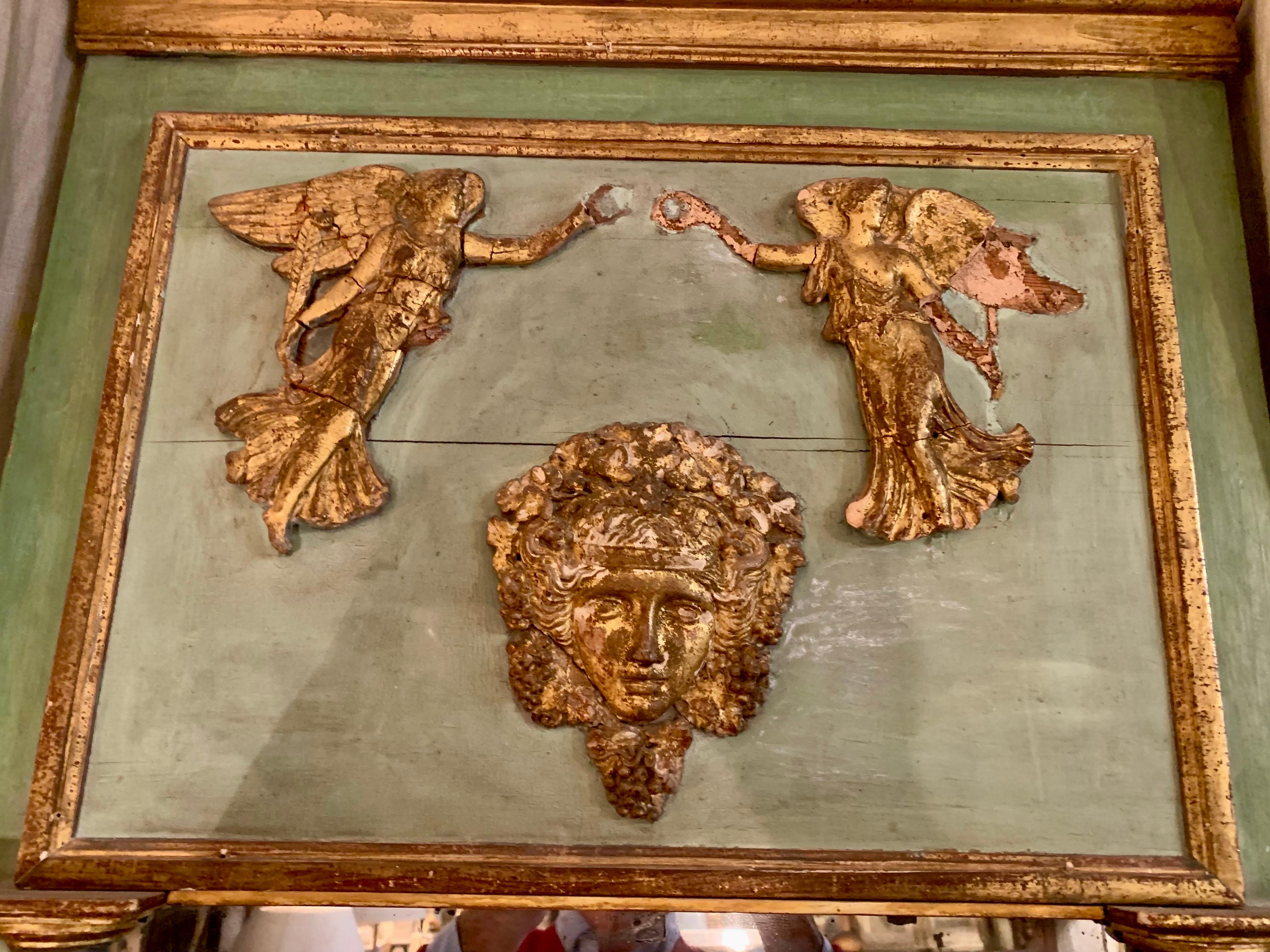 19ème siècle peint en vert doré  Miroir Trumeau Empire doré en vente 4