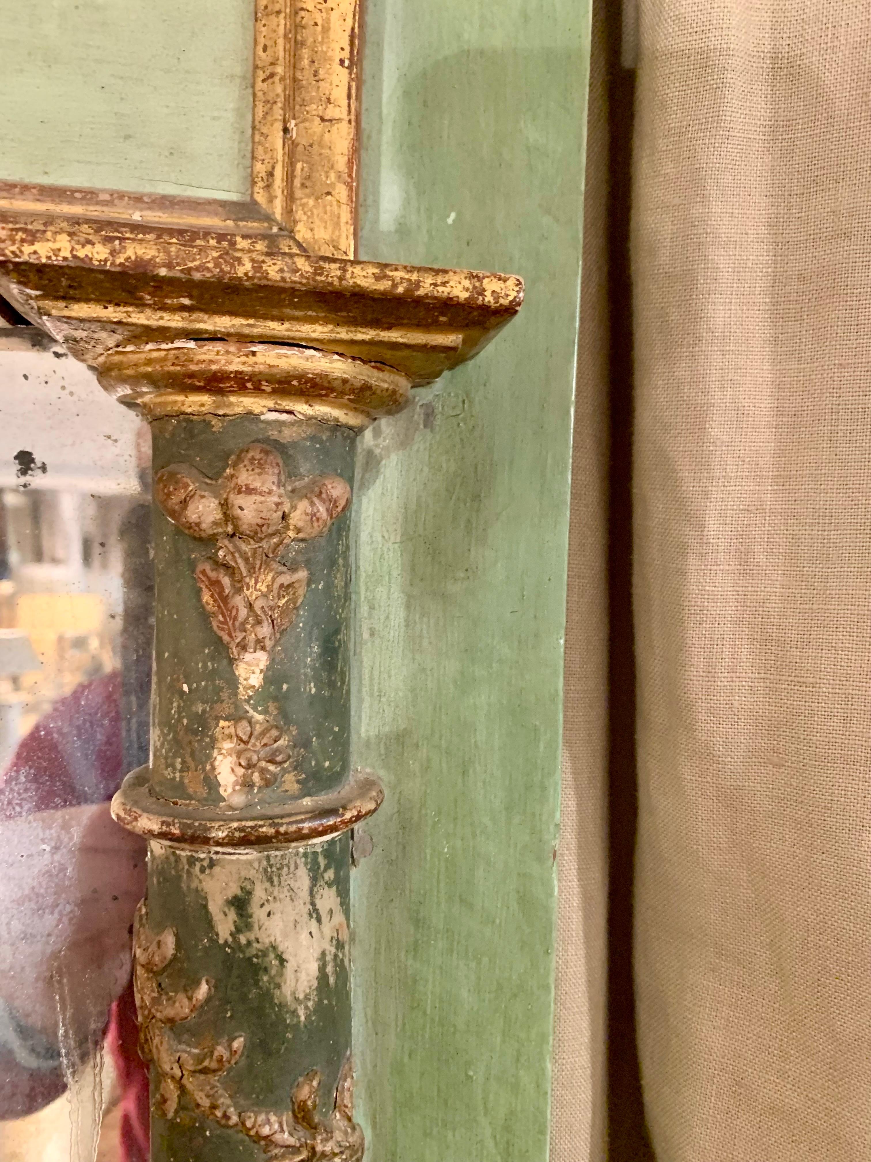 19ème siècle peint en vert doré  Miroir Trumeau Empire doré en vente 5