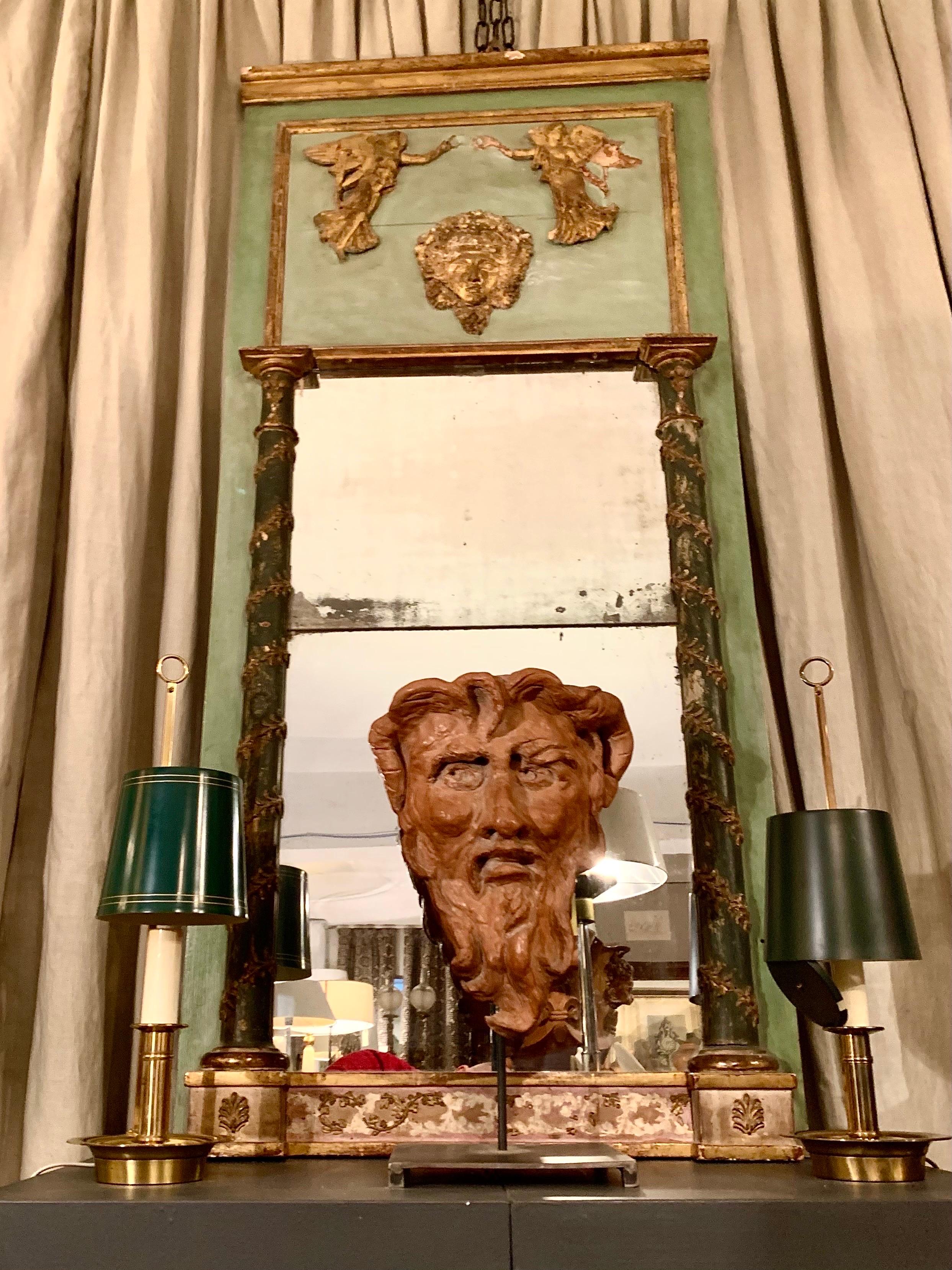19ème siècle peint en vert doré  Miroir Trumeau Empire doré en vente 11